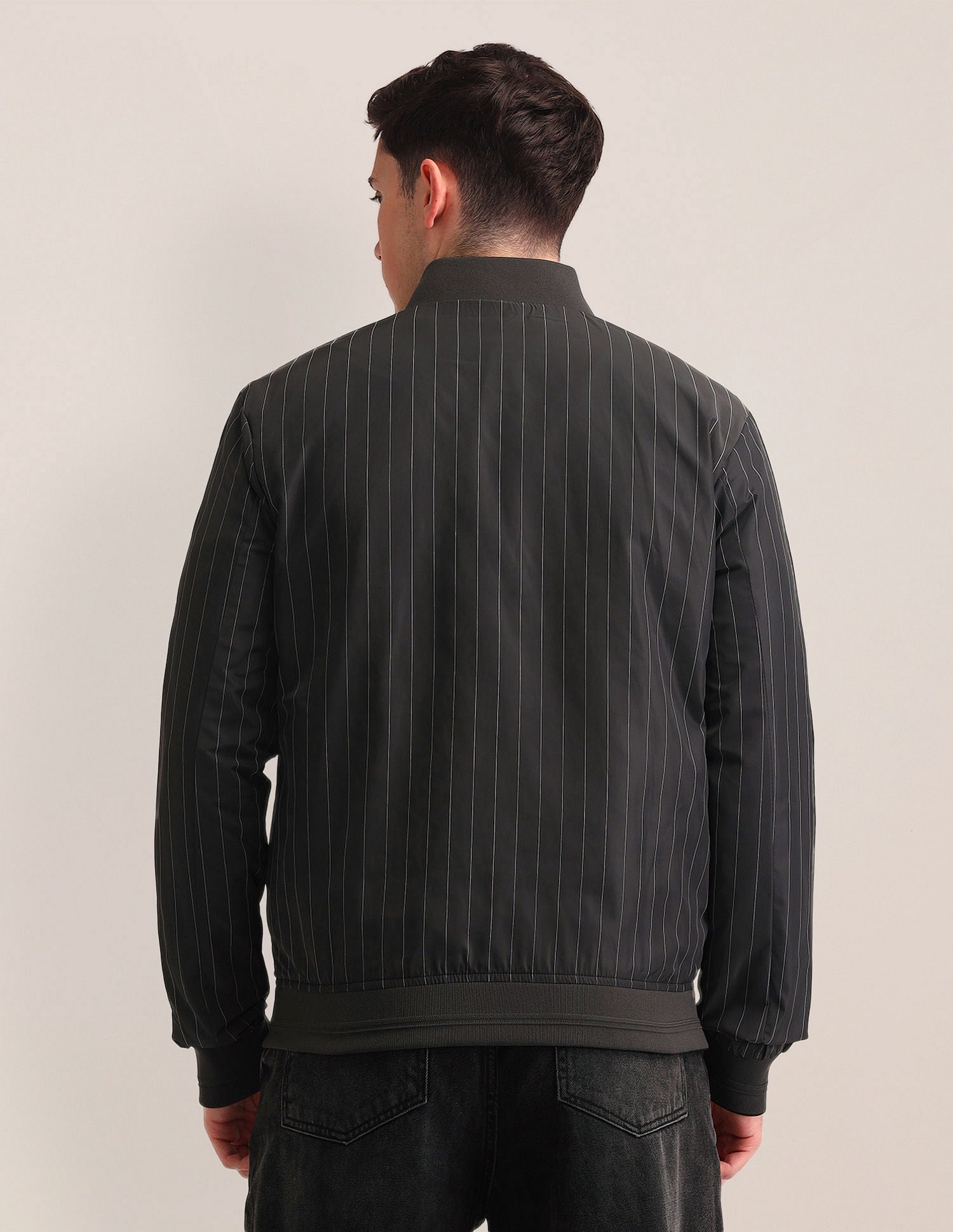 Regular Fit Striped Bomber Jacket Grey - U.S. Polo Assn. India | Large