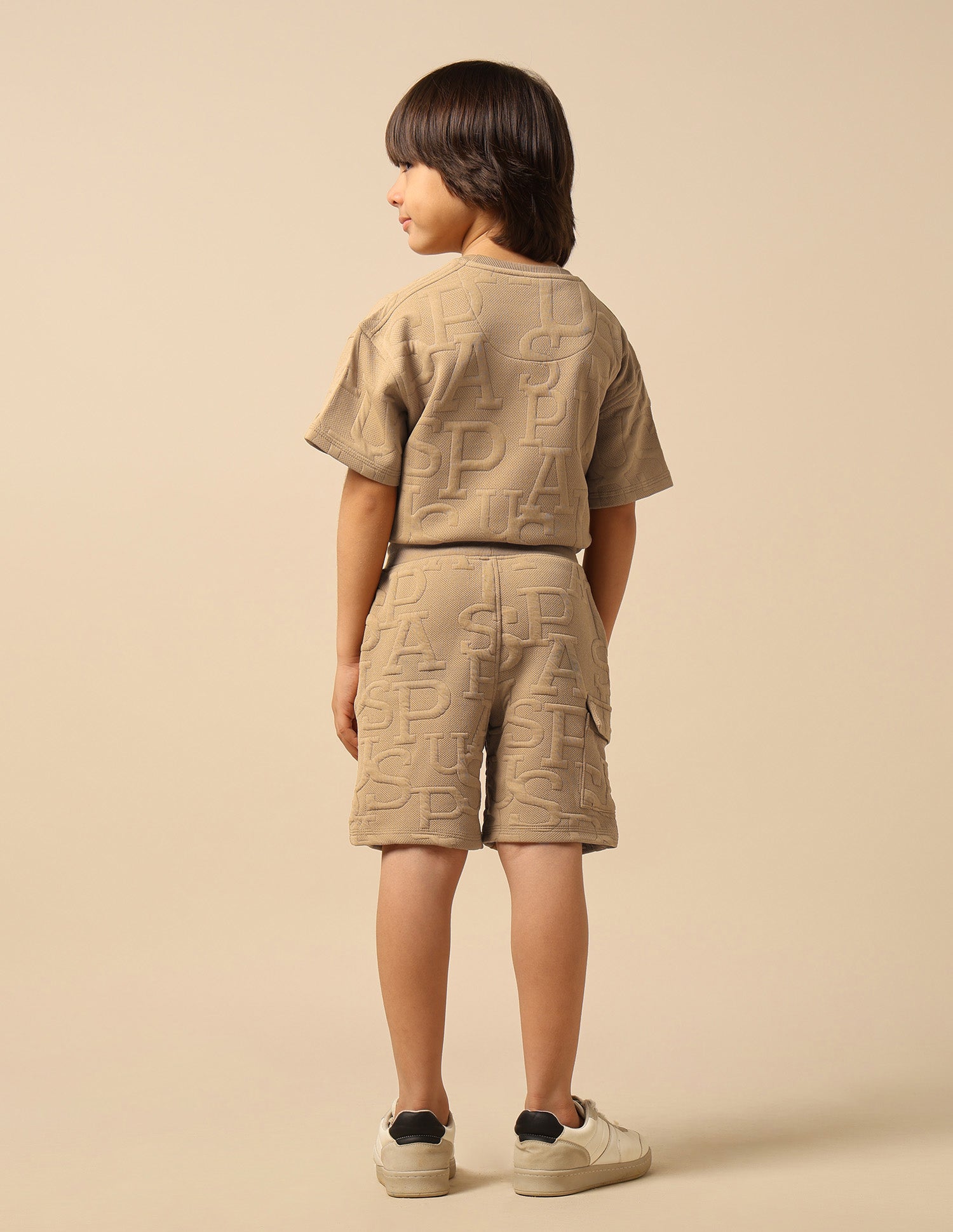 Boys Brand Embossed Regular Fit Shorts Light Brown - U.S. POLO ASSN. | Large