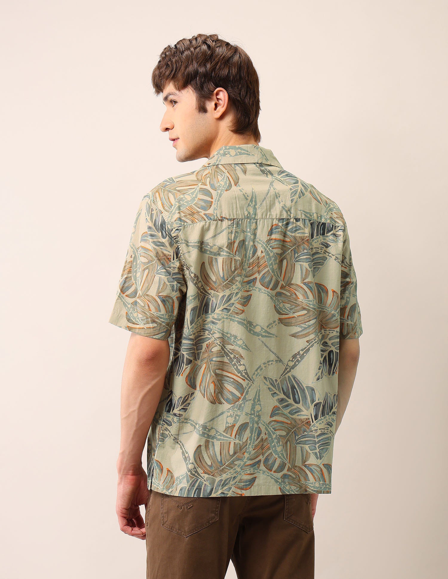 Tropical Printed Cuban Shirt Khaki - U.S. Polo Assn. India | Large