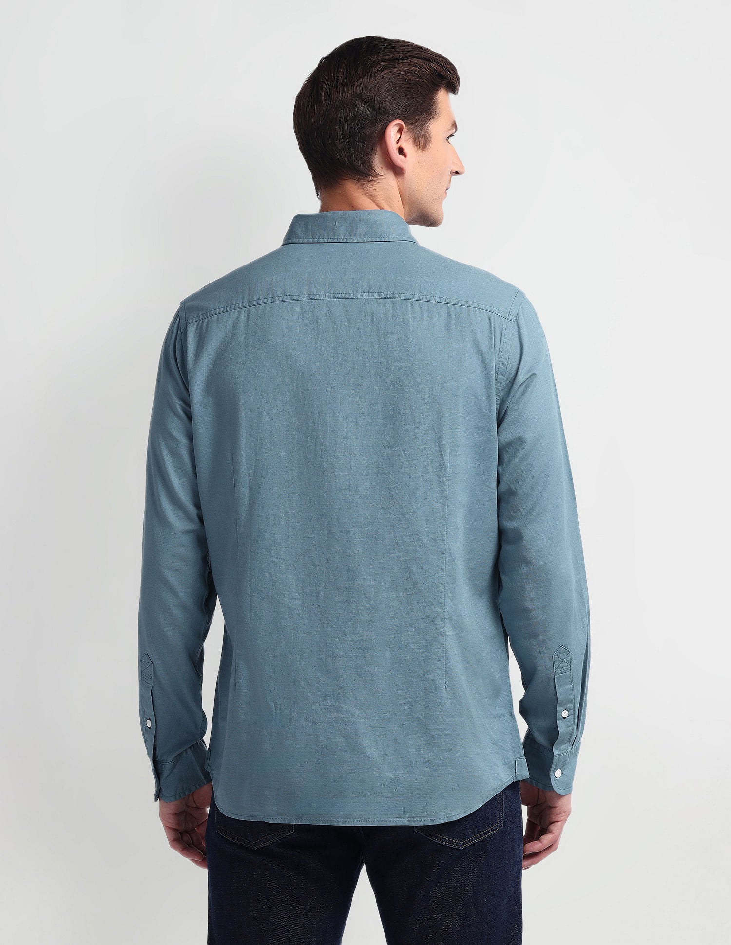 Semi Cutaway Collar Slim Fit Shirt Teal - U.S. Polo Assn. India | Large