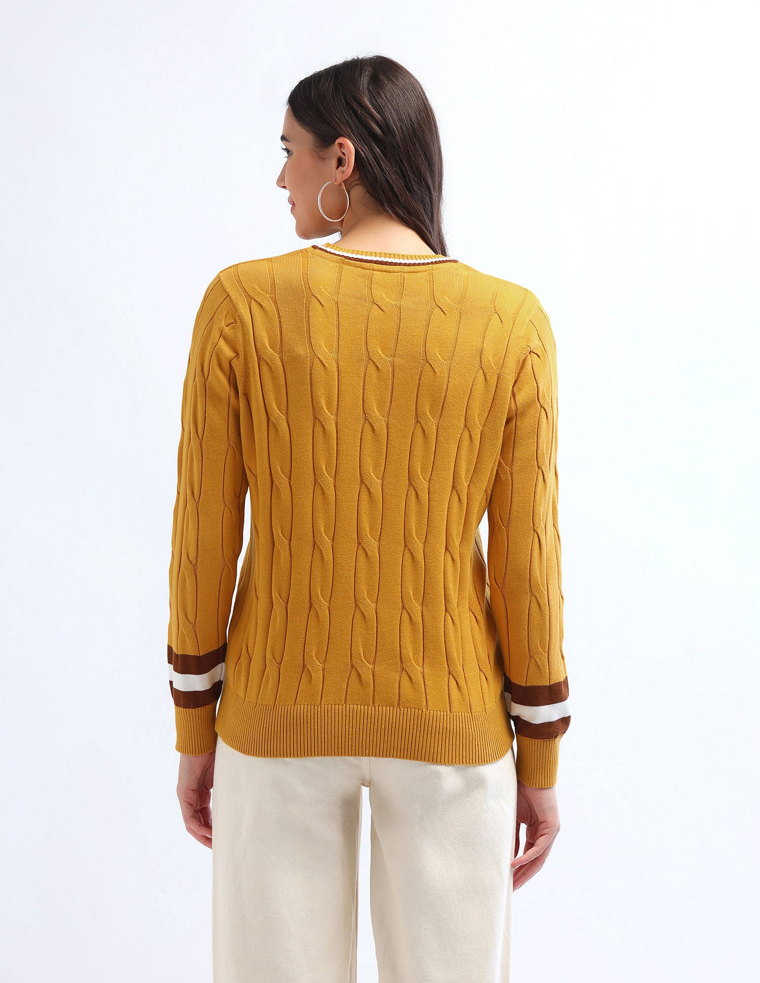 Regular Fit Cable Knit Sweater Tan - U.S. POLO ASSN. | Large