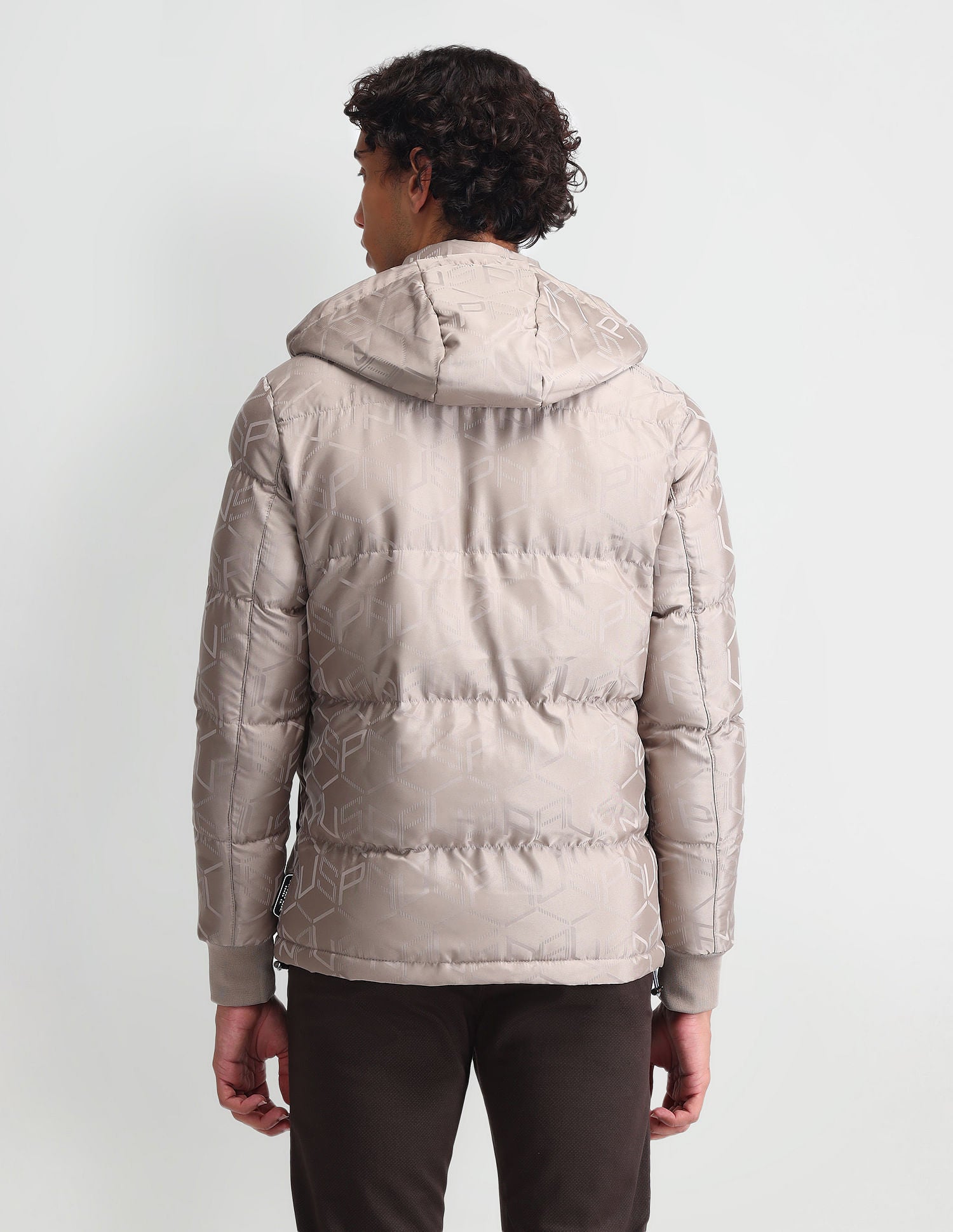 Detachable Hood Padded Jacket Beige Jacquard - U.S. Polo Assn. India | Large