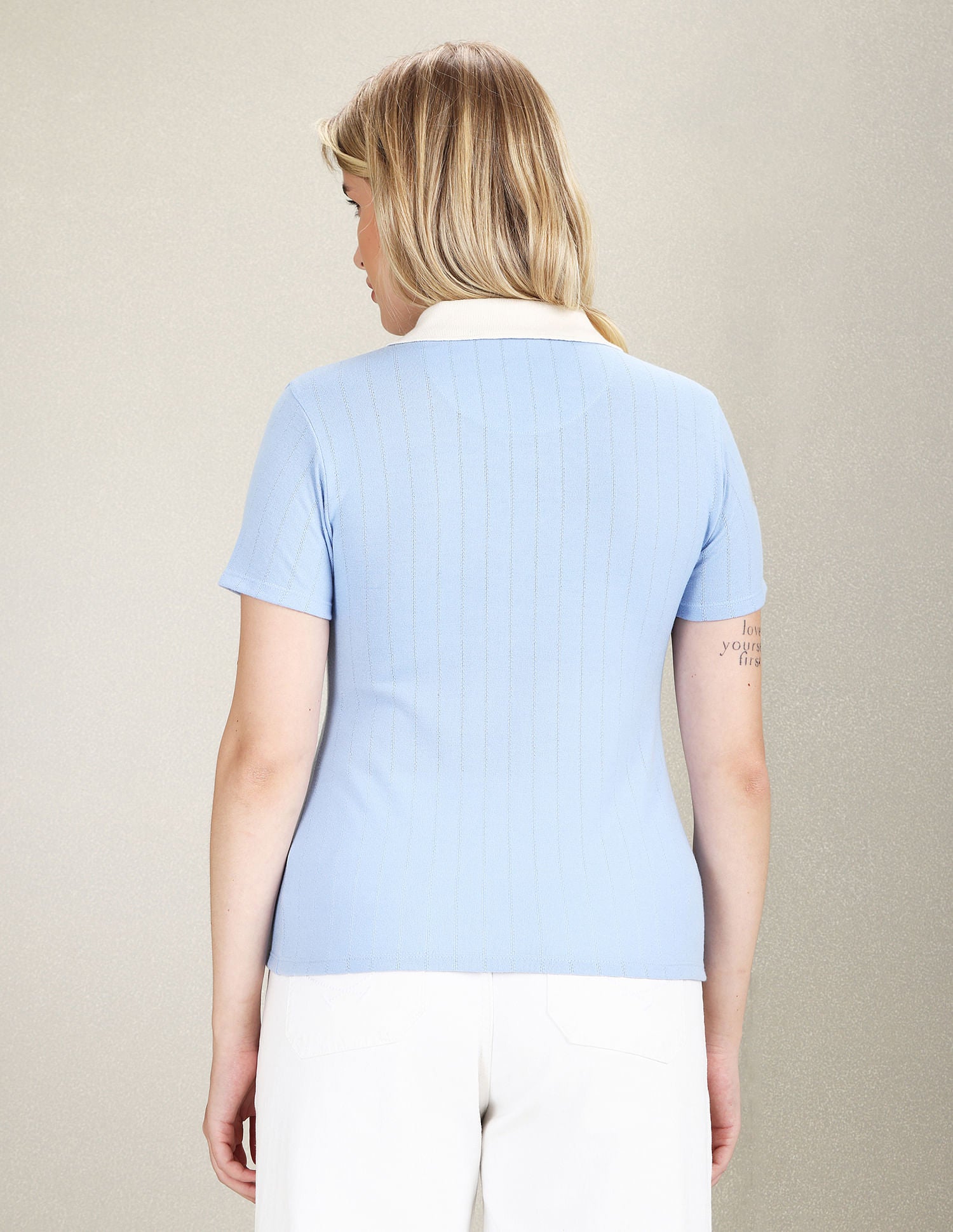 Contrast Collar Vertical Stripe Polo Shirt Light Blue - U.S. POLO ASSN. | Large