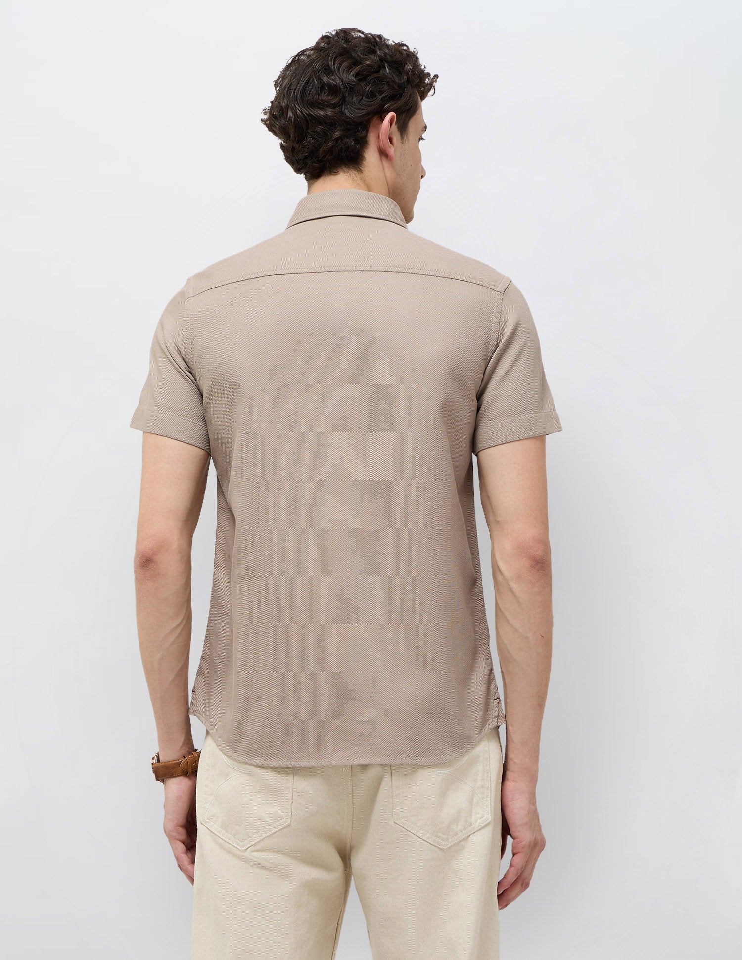 Dobby Textured Regular Fit Shirt Light Brown - U.S. Polo Assn. India | Large