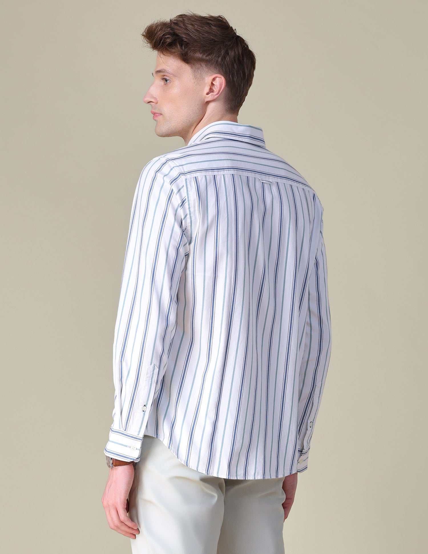 Vertical Striped Twill Shirt Off White - U.S. POLO ASSN. | Large