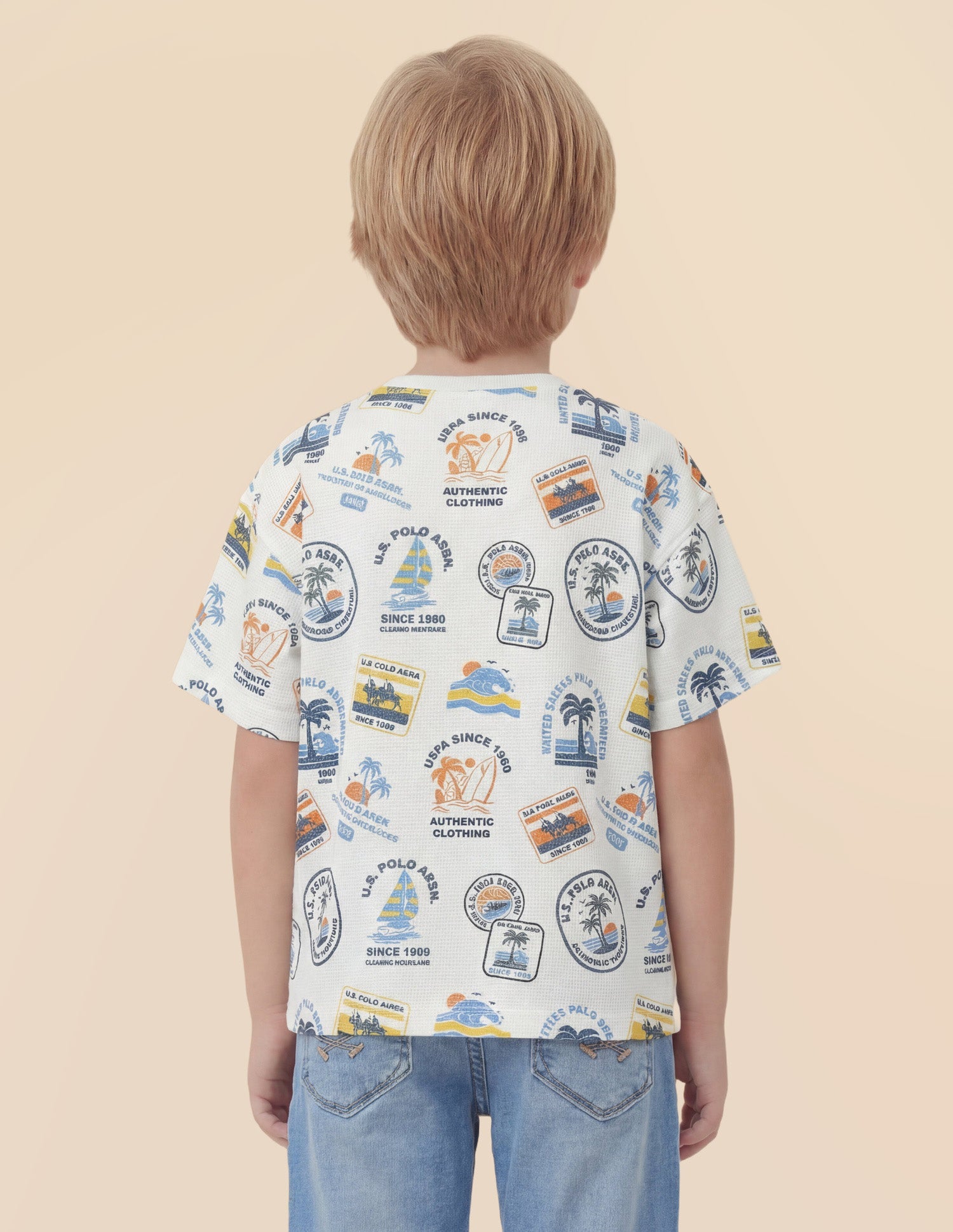 Boys Graphic Printed Oversized Fit T-Shirt White - U.S. Polo Assn. India | Large