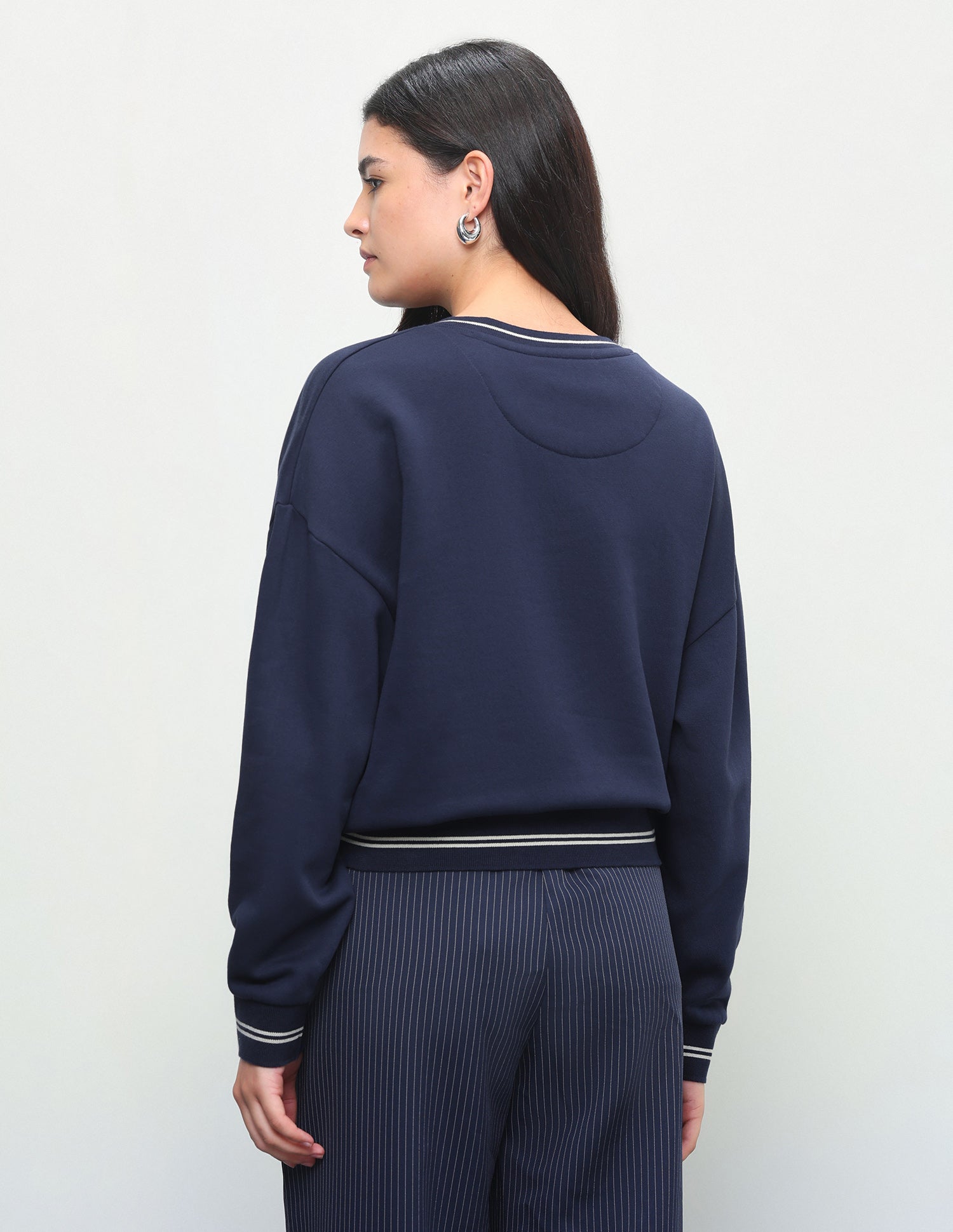 Typographic Brand Printed Oversized Fit Sweatshirt Dark Blue - U.S. Polo Assn. India | Large