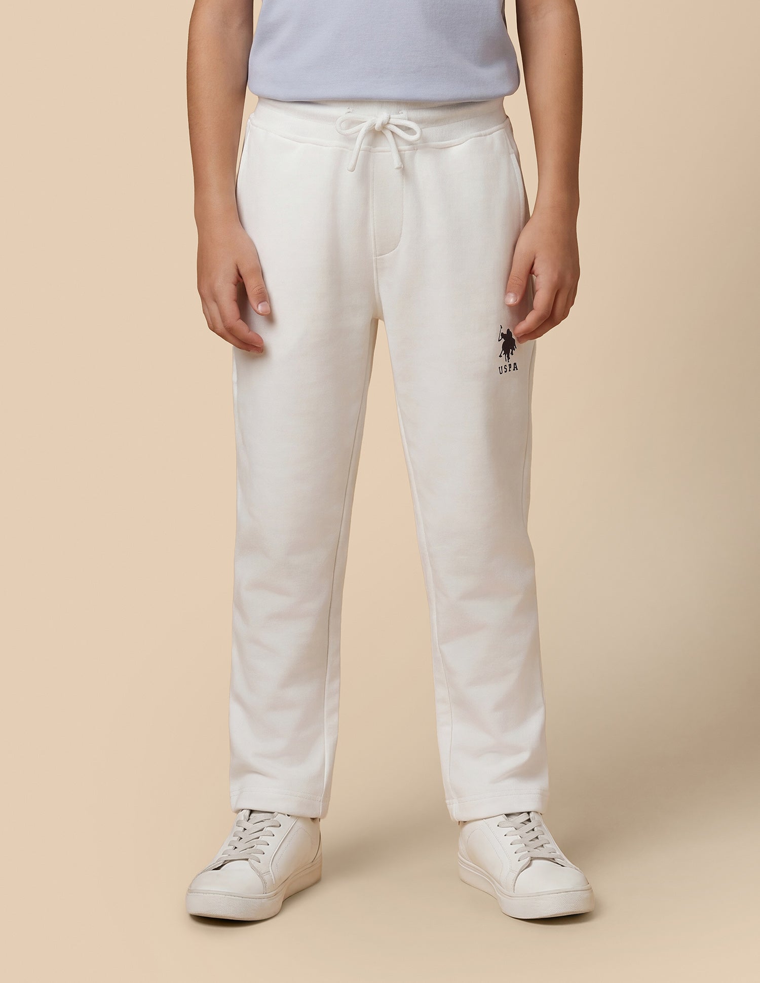 Solid Mid Rise Track Pants Off White - U.S. Polo Assn. India | Large