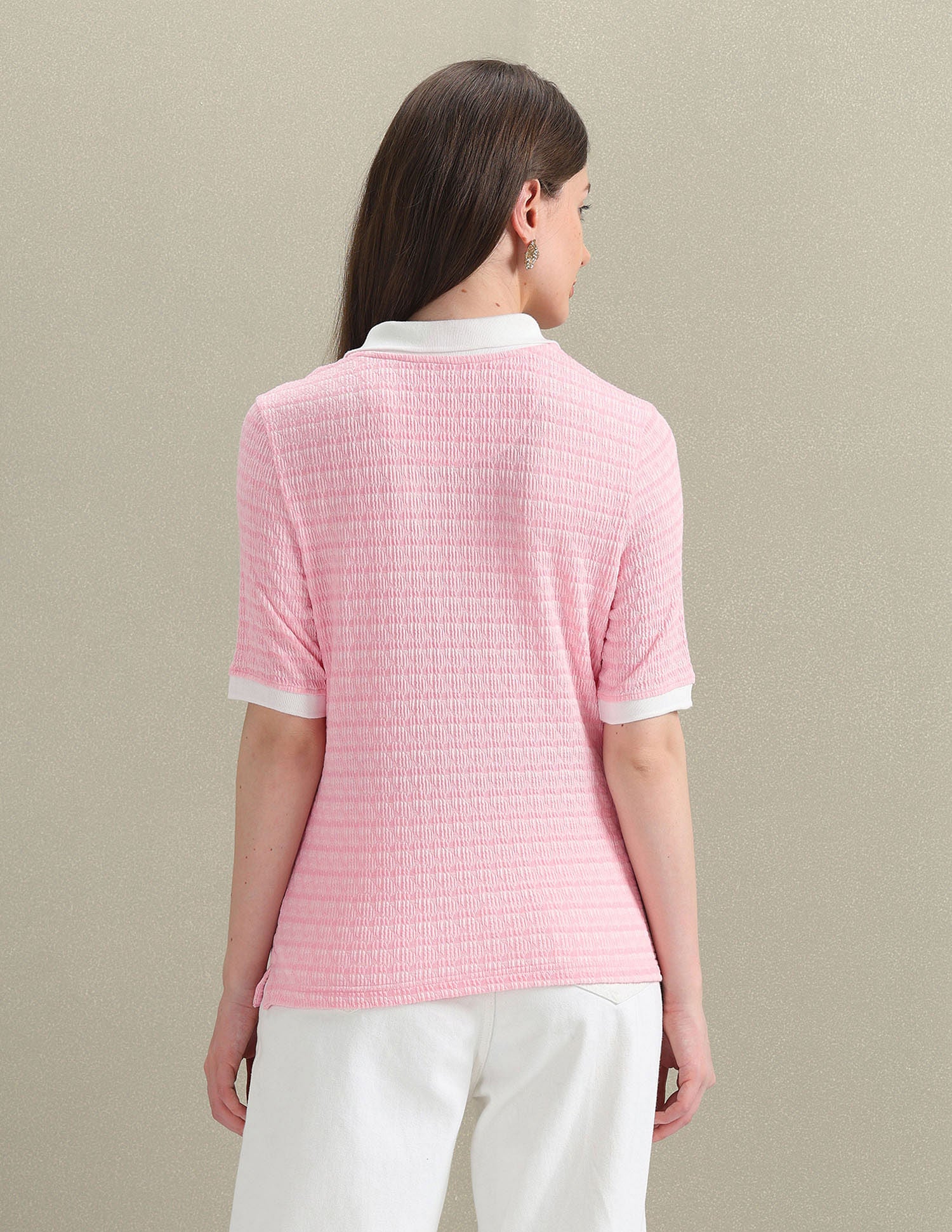 Open Placket Textured Polo Shirt Light Pink - U.S. POLO ASSN. | Large