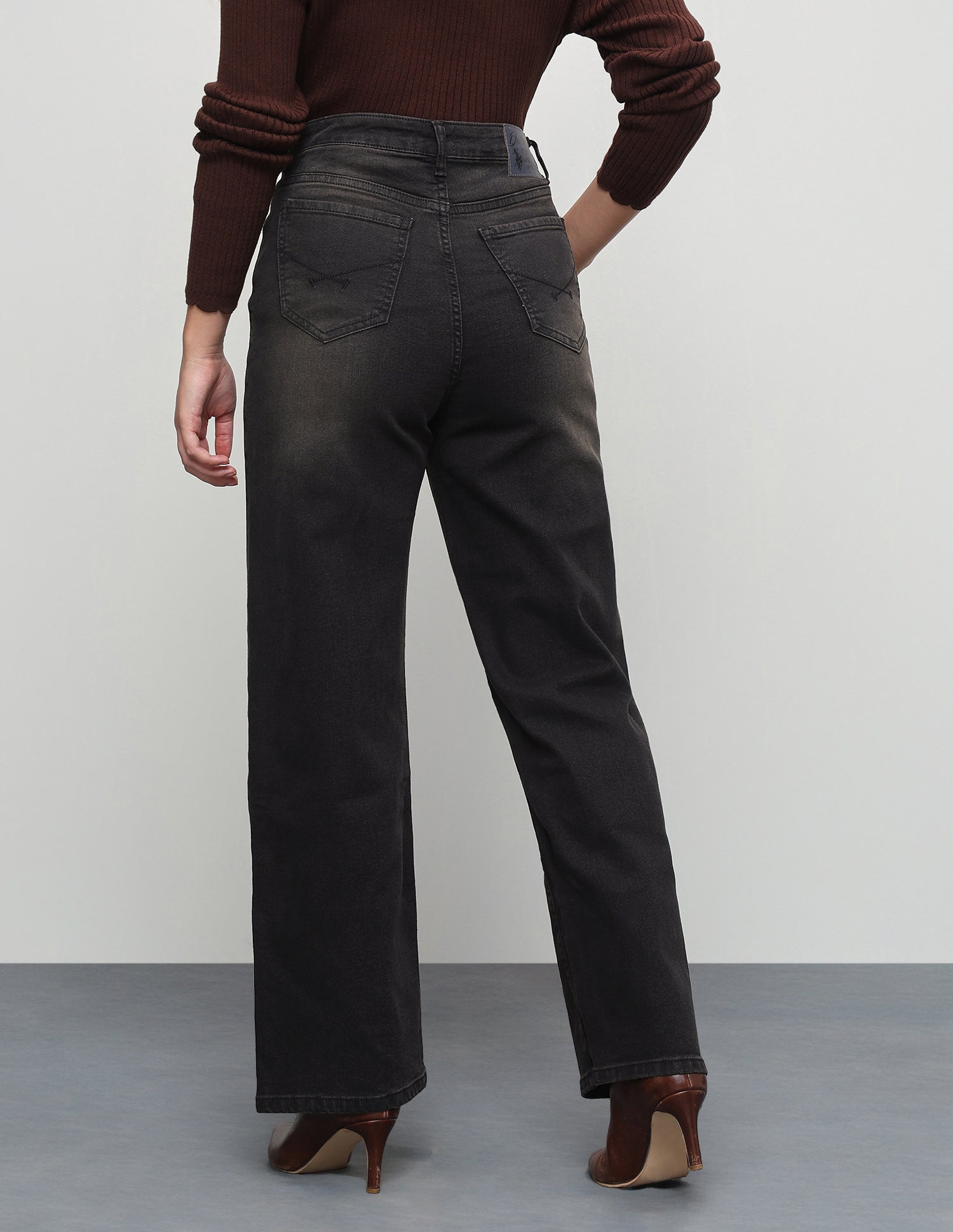High Rise Wide Leg Fit Jeans Dark Grey - U.S. Polo Assn. India | Large