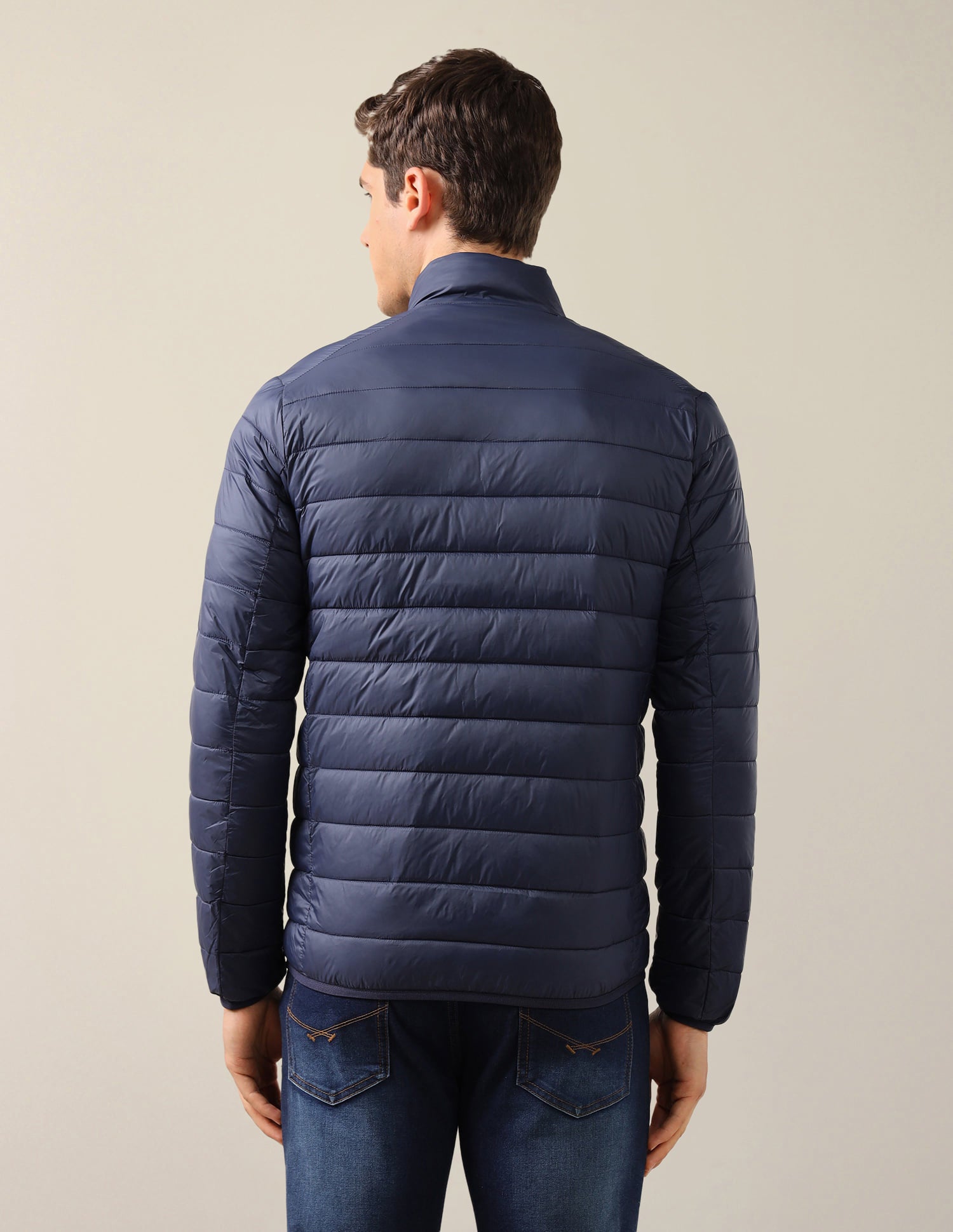 High Neck Nylon Solid Puffer Jacket Navy - U.S. Polo Assn. India | Large