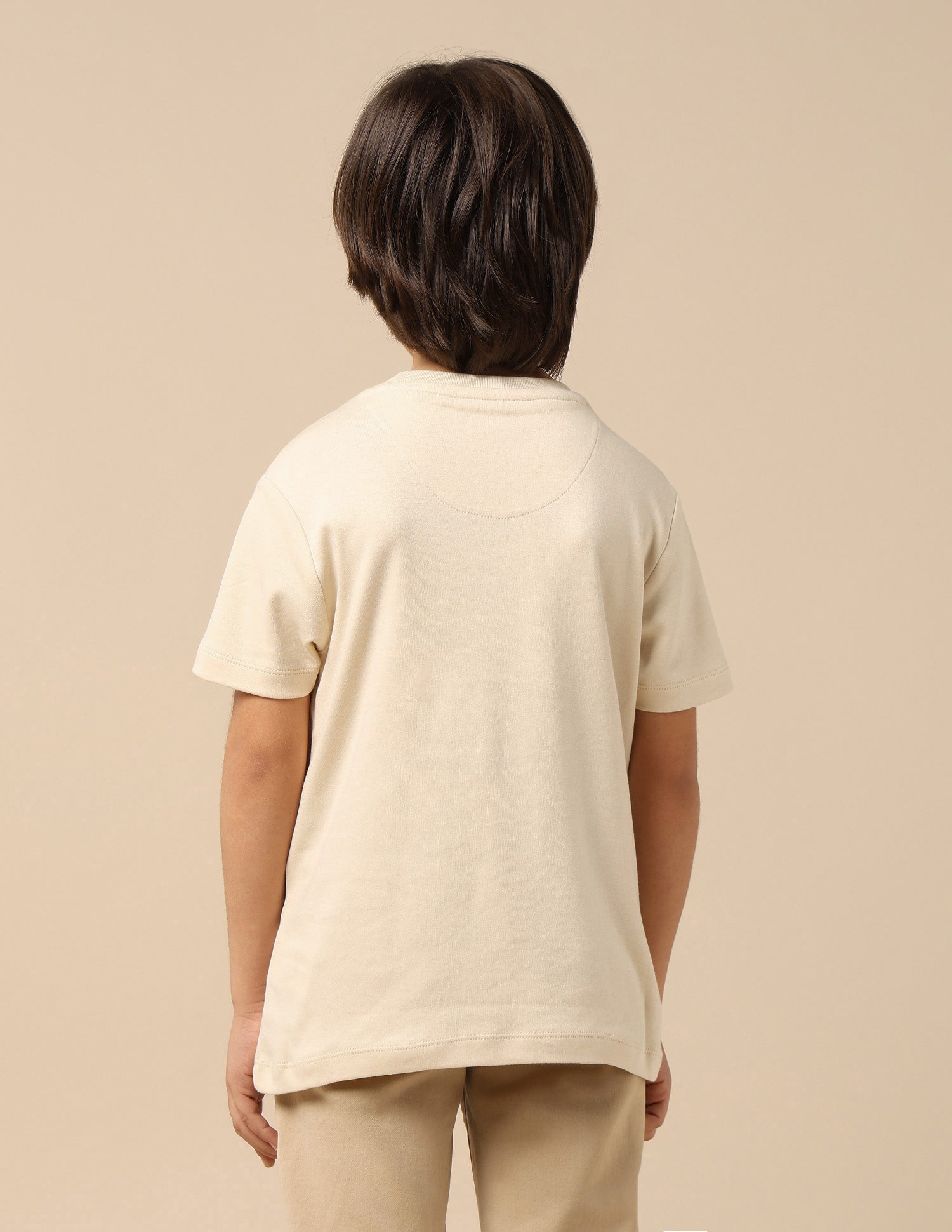 Boys Solid Regular Fit T-Shirt Ecru - U.S. POLO ASSN. | Large