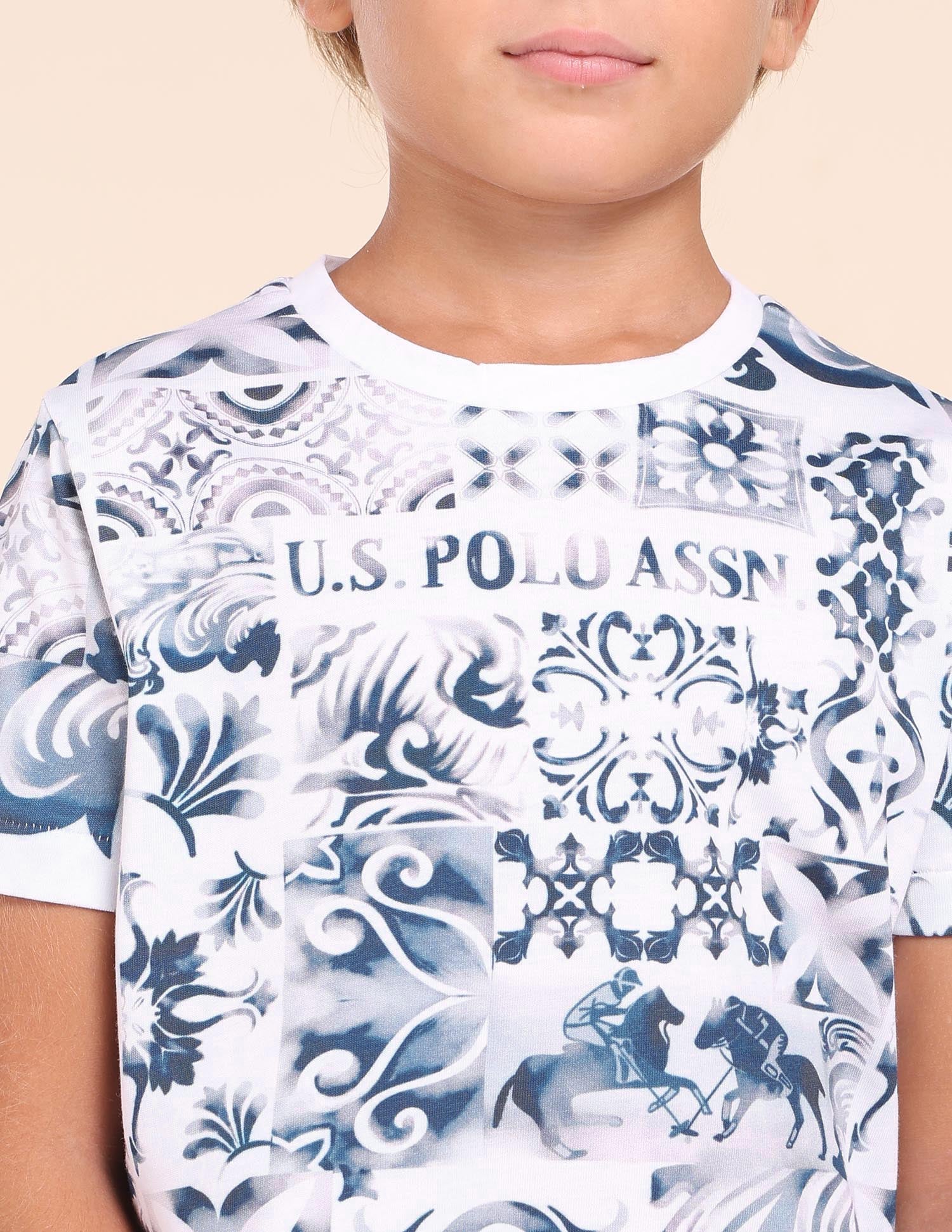Boys Regular Fit All-Over Printed T-Shirt White - U.S. POLO ASSN. | Large