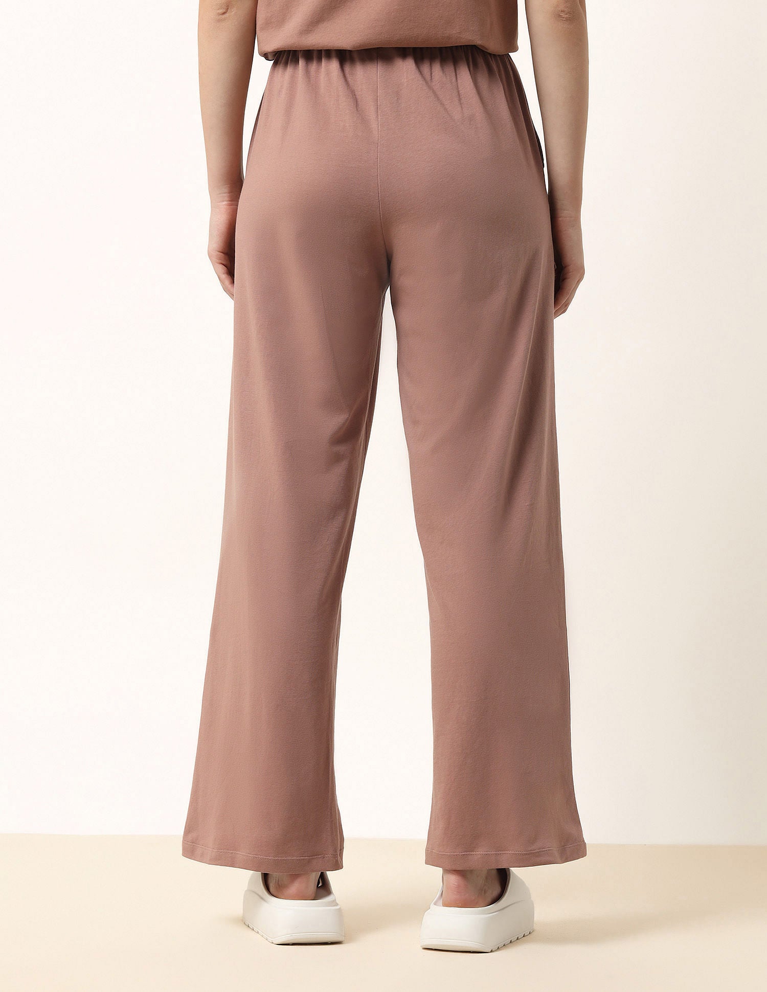 High-Rise Wide Leg Lounge Pants Beige - U.S. POLO ASSN. | Large