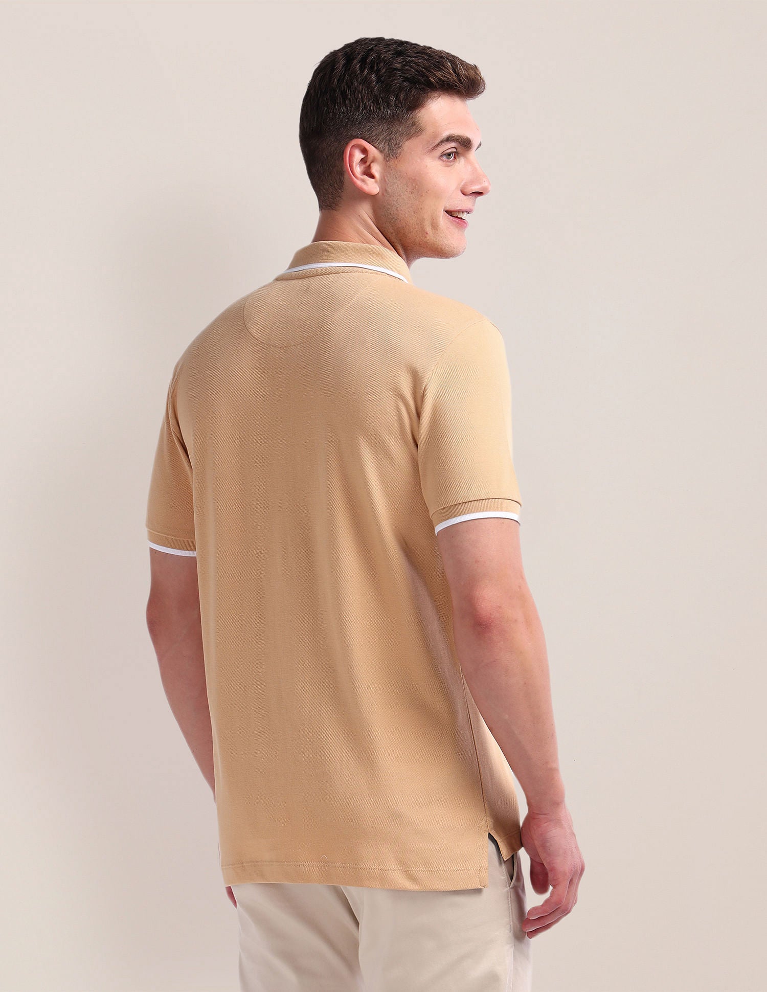 Tipped Slim Cotton Polo Shirt Beige - U.S. Polo Assn. India | Large