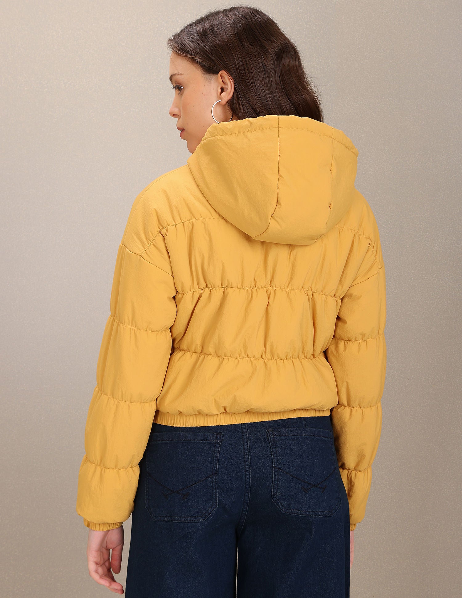 Hooded Solid Crop Padded Jacket Mustard - U.S. POLO ASSN. | Large