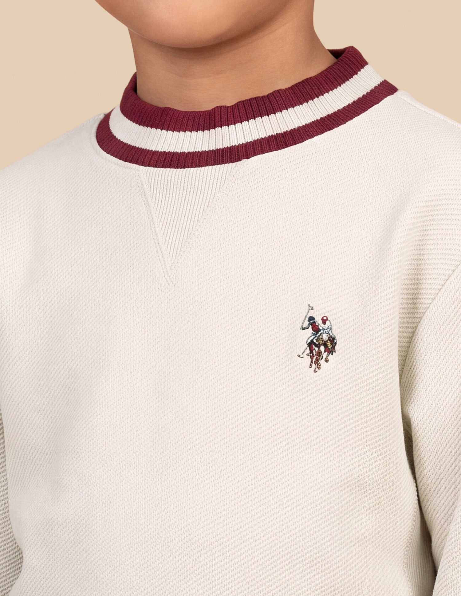 Solid Regular Fit Sweatshirt Off White - U.S. Polo Assn. India | Large