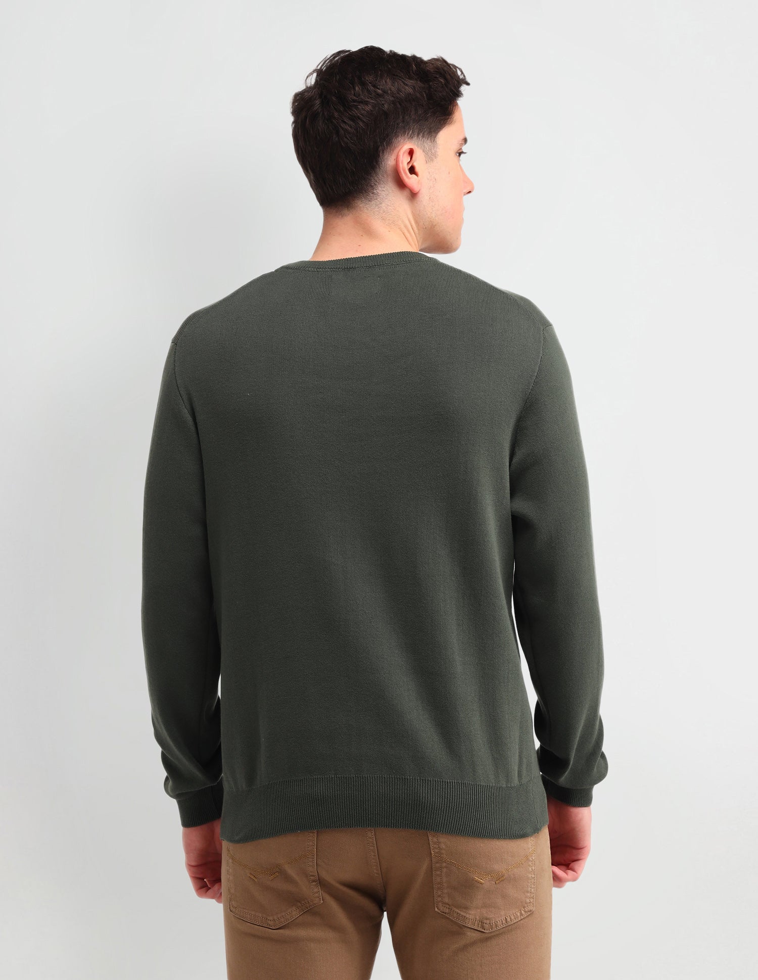 Solid Regular Fit Sweater Olive - U.S. Polo Assn. India | Large