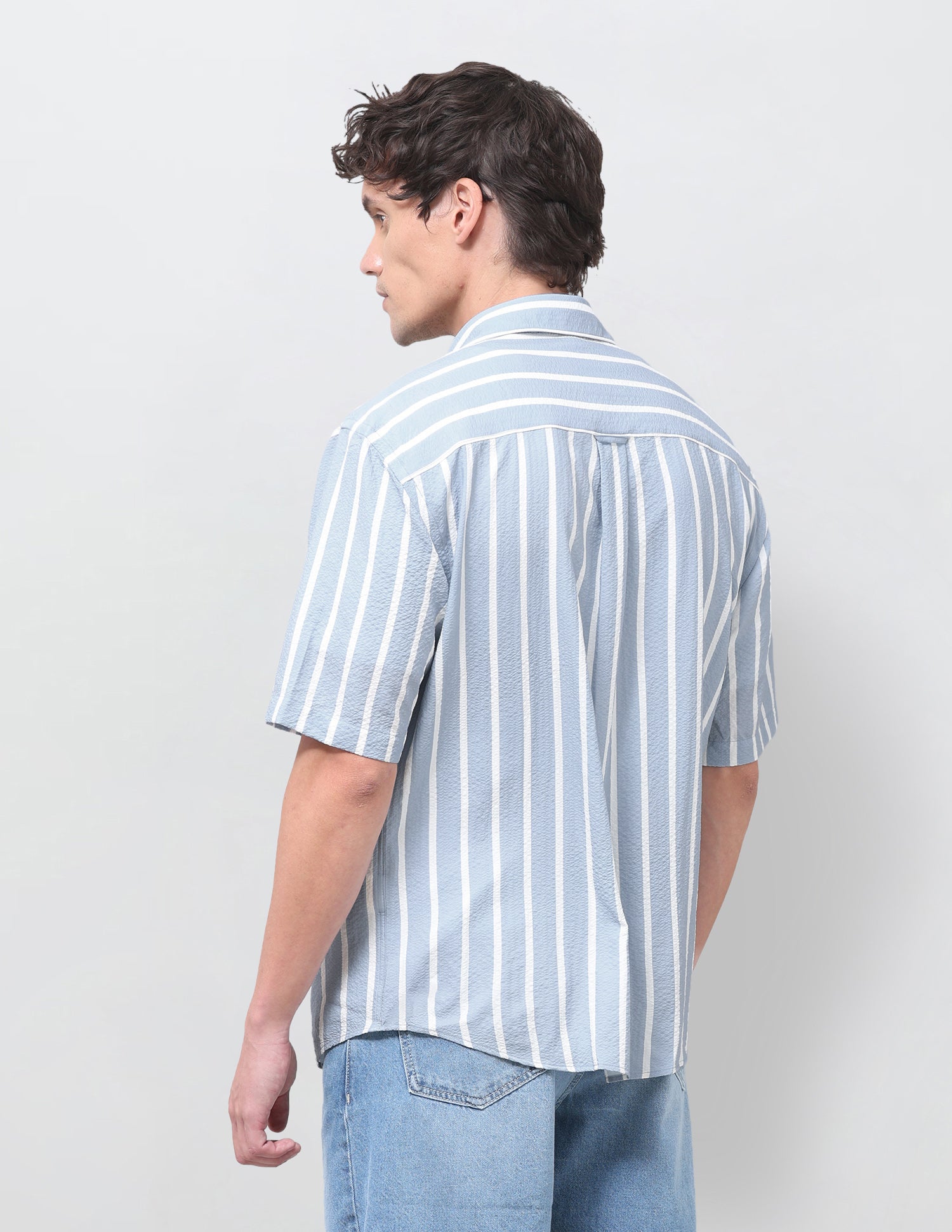 Vertical Striped Seersucker Shirt Light Blue - U.S. Polo Assn. India | Large