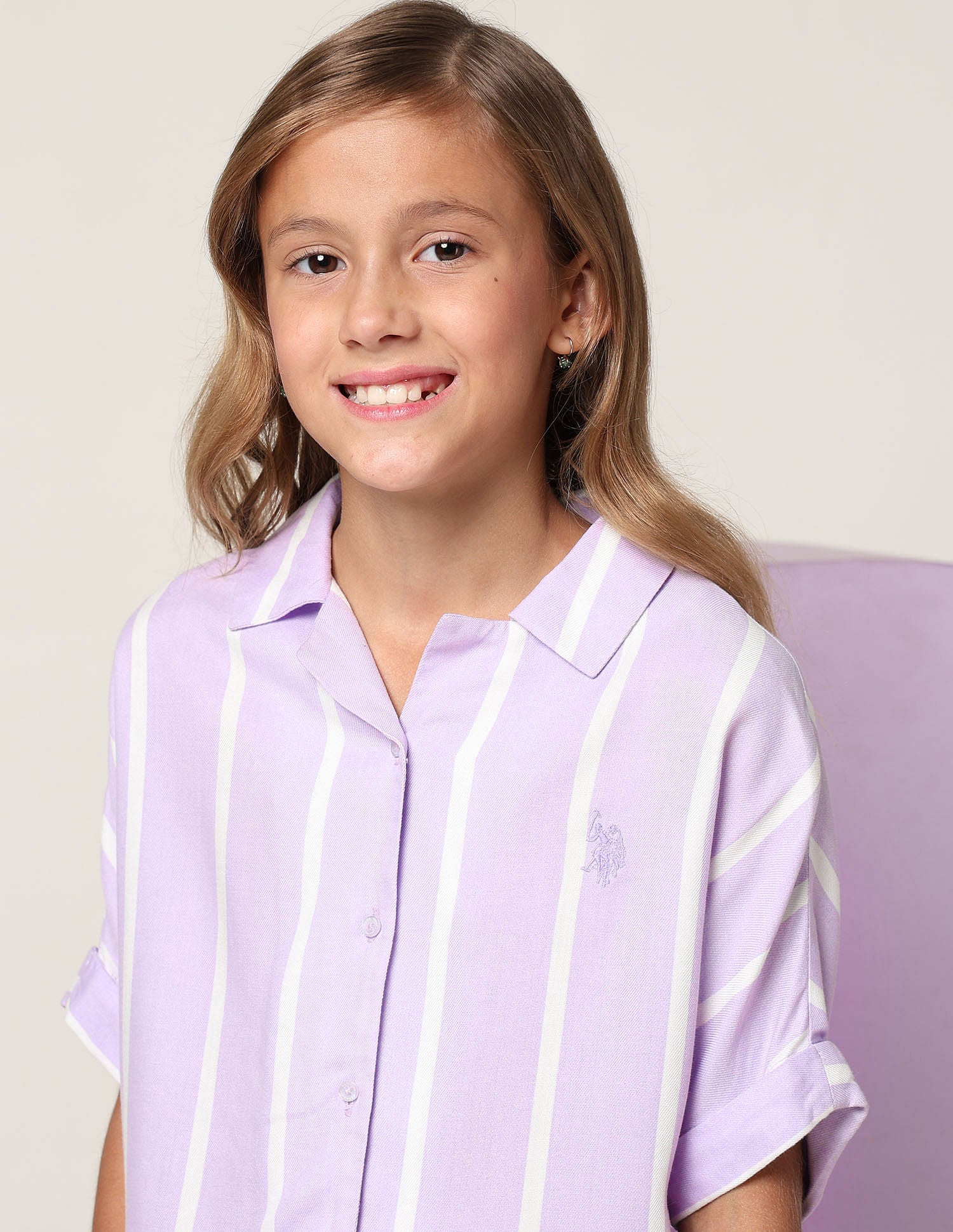 Girls Vertical Striped Co-Ords Purple - U.S. POLO ASSN. | Large