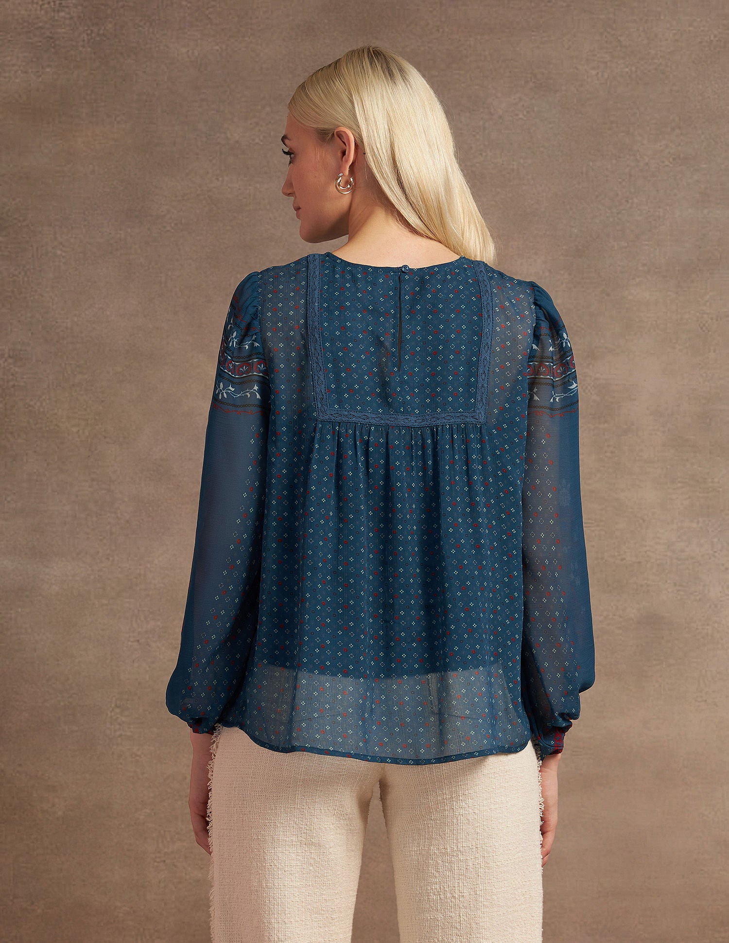 Boho Printed Crinkled Chiffon Top Multicolor - U.S. POLO ASSN. | Large