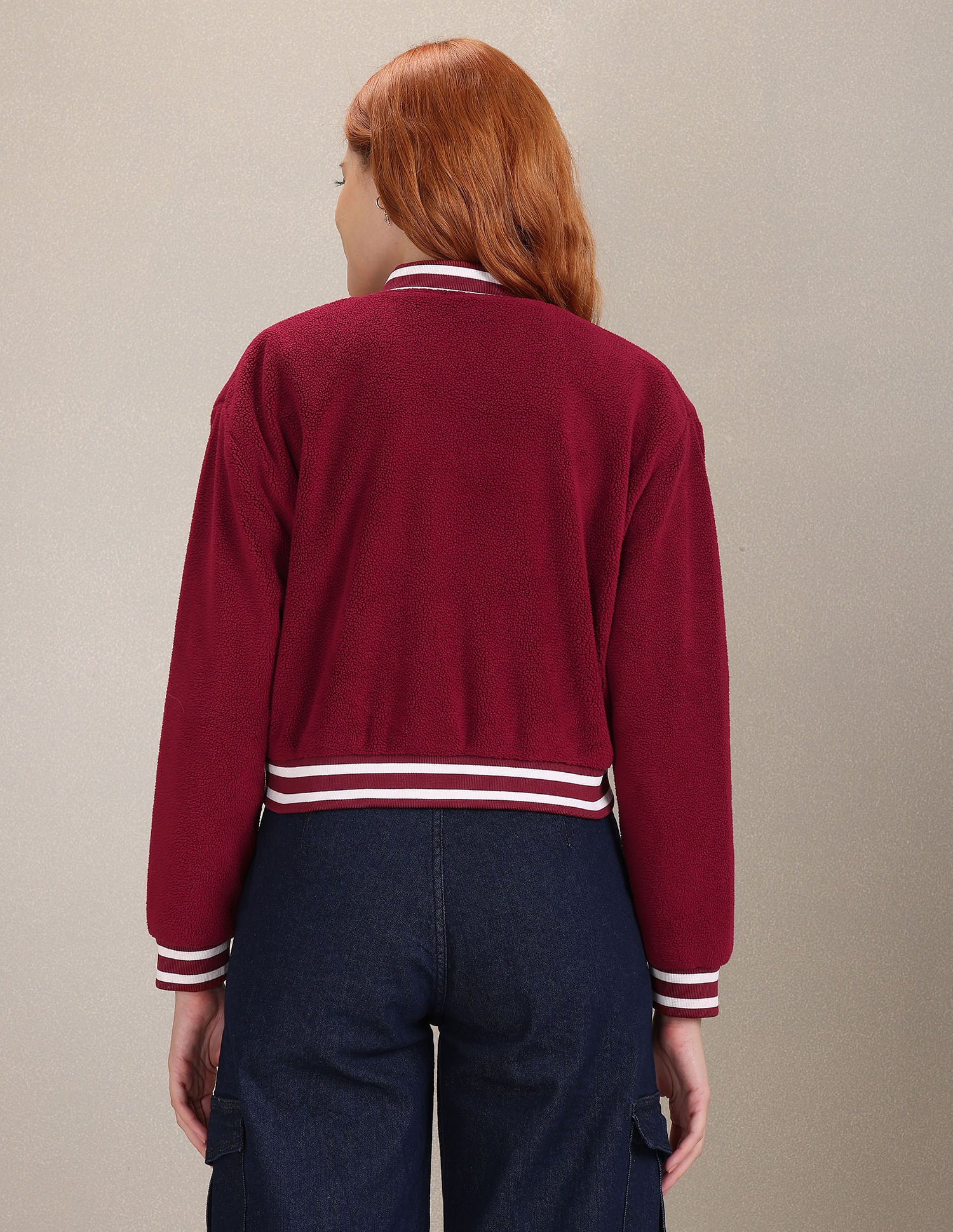 Solid Faux Fur Varsity Jacket Wine - U.S. POLO ASSN. | Large