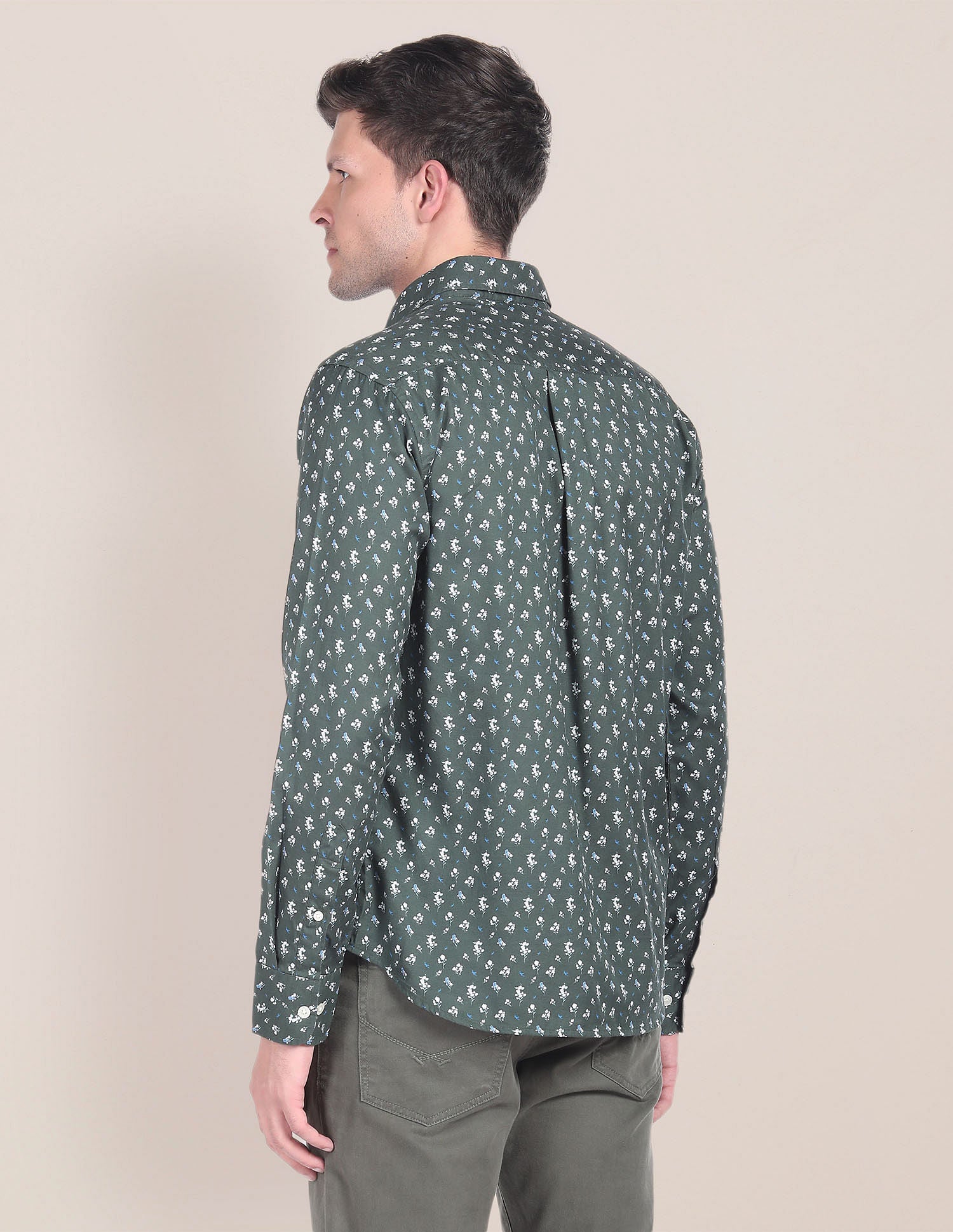 Floral Print Twill Shirt Olive - U.S. Polo Assn. India | Large