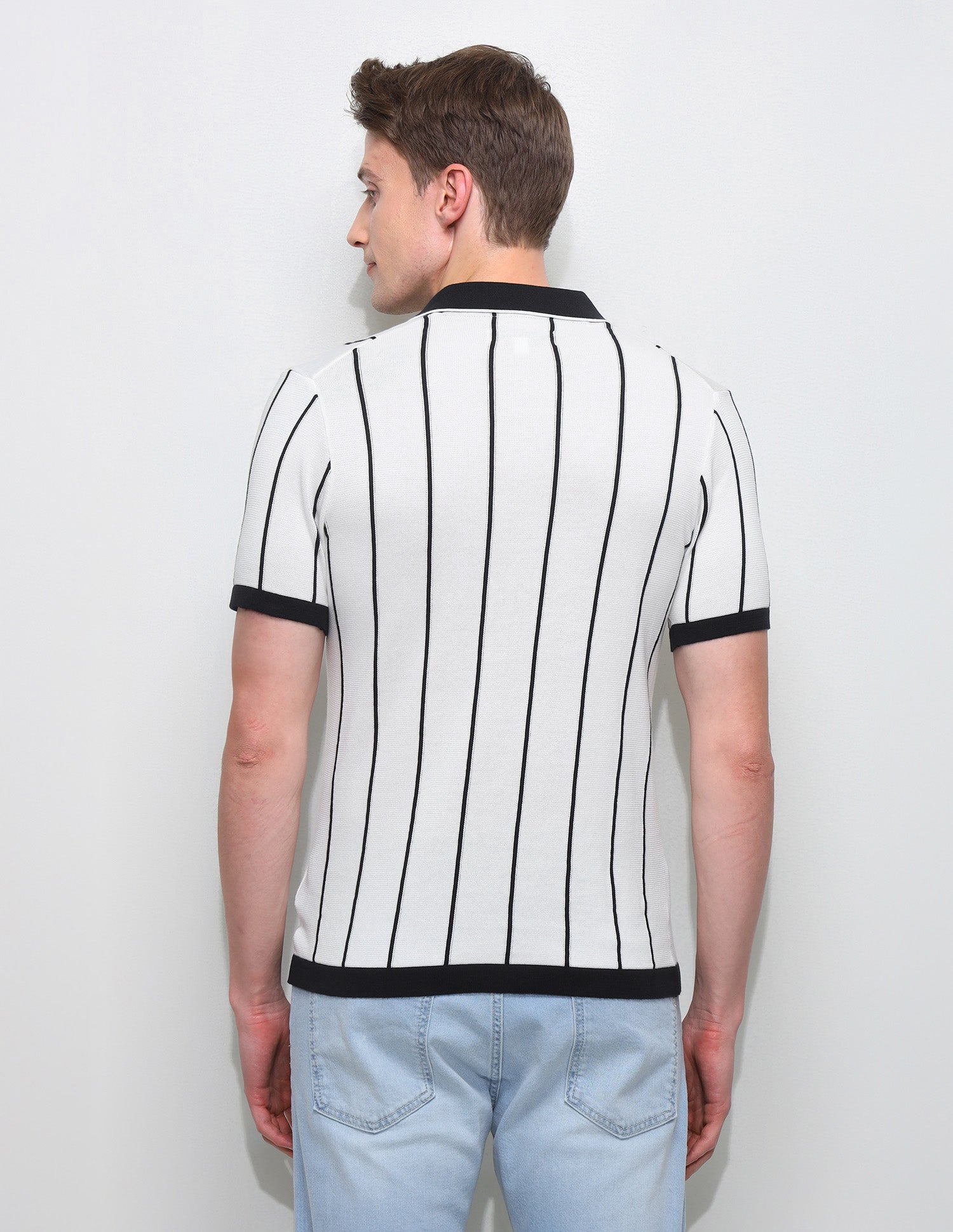 Vertical Striped Slim Fit Polo Shirt Off White - U.S. Polo Assn. India | Large