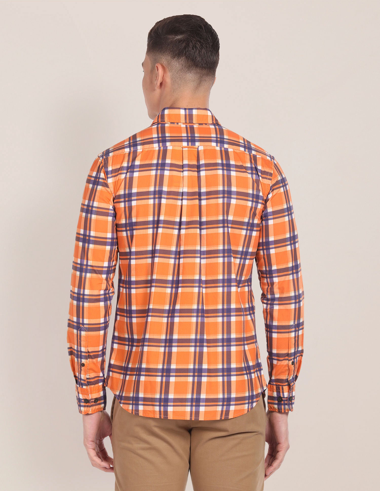 Spread Collar Tartan Check Shirt Orange - U.S. Polo Assn. India | Large