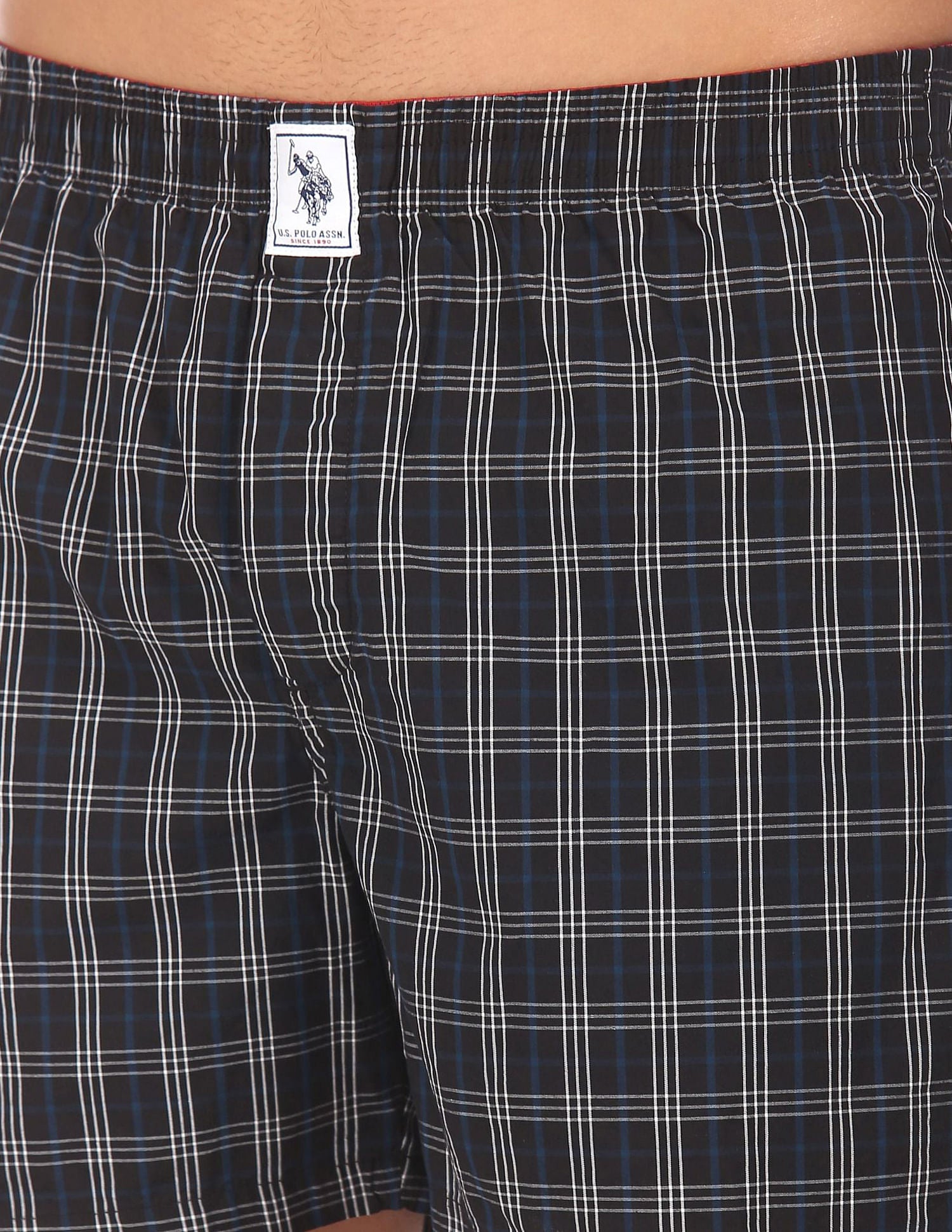 Plaid Check Pure Cotton I691 Boxers - Pack Of 2 Black and White - U.S. POLO ASSN. | Large
