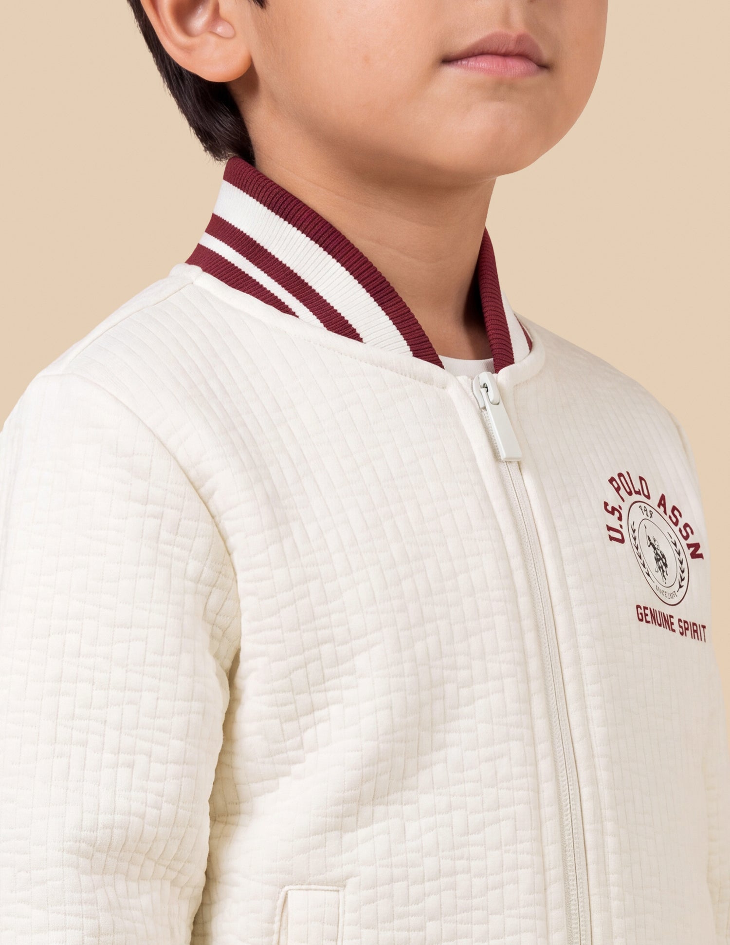 Solid Quilted Regular Fit Varsity Sweatshirt Ivory - U.S. Polo Assn. India | Large