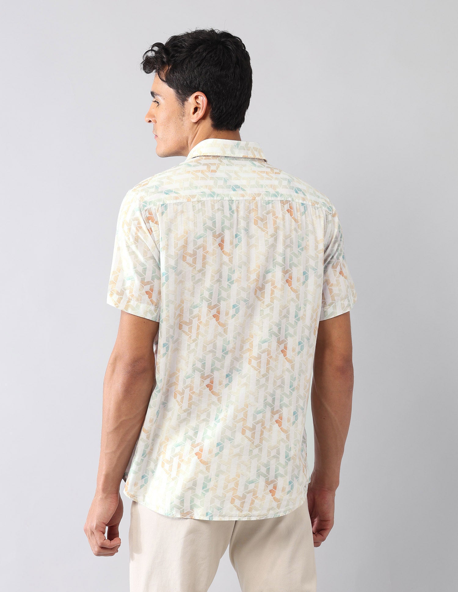 Geometric Printed Satin Regular Fit Shirt Light Green - U.S. Polo Assn. India | Large
