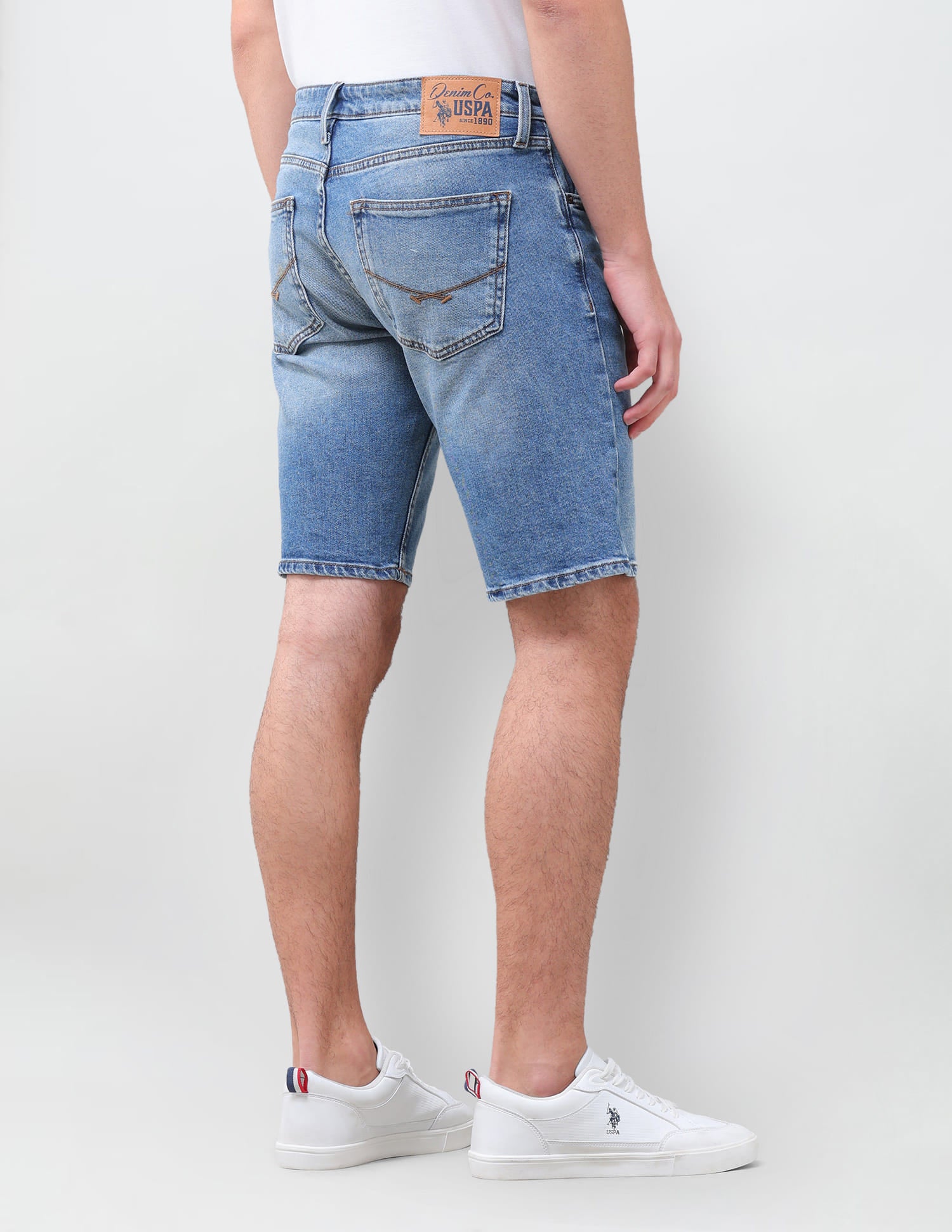 Solid Slim Fit Denim Shorts Blue - U.S. Polo Assn. India | Large