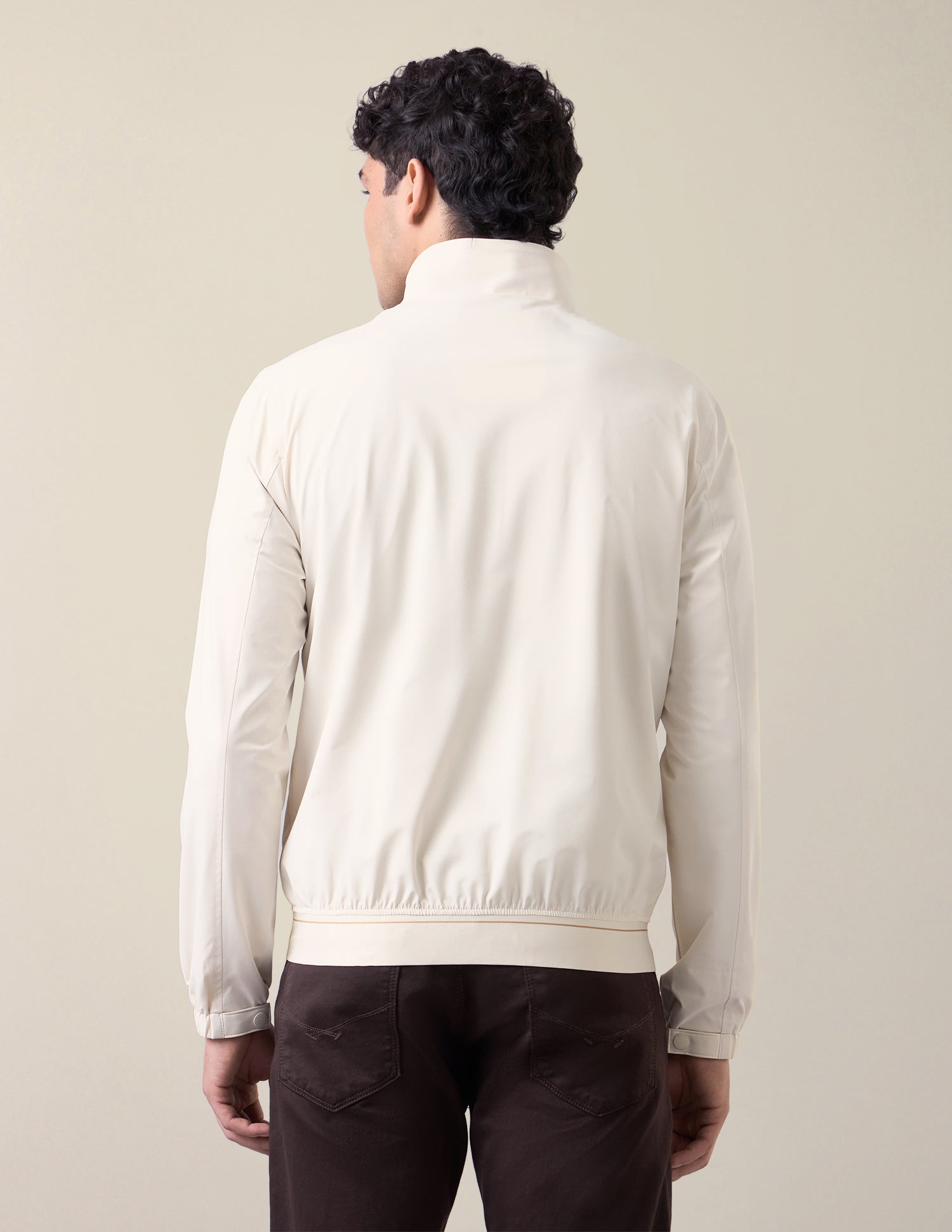 Solid Regular Fit Bomber Jacket Ecru - U.S. Polo Assn. India | Large