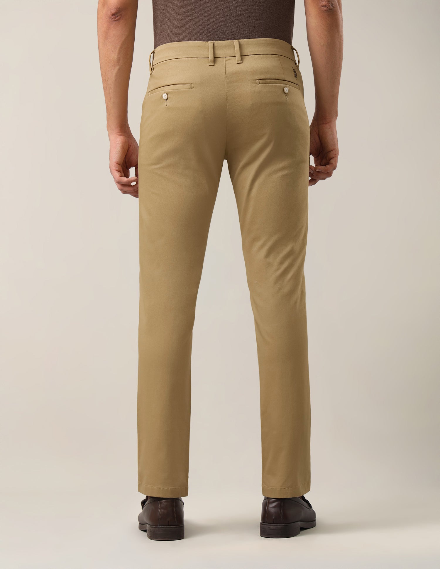 Denver Slim Fit Dobby Trousers Khaki - U.S. Polo Assn. India | Large