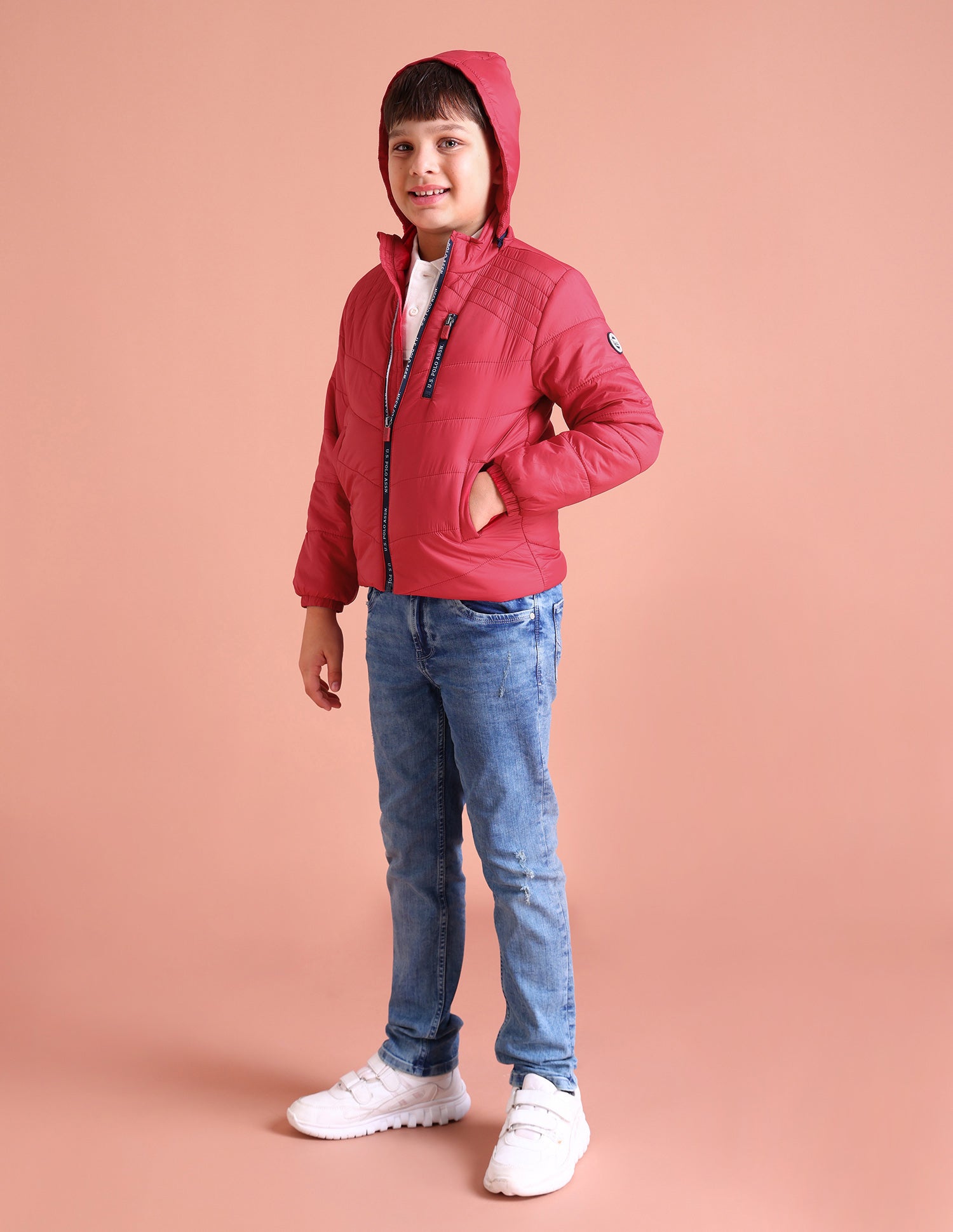 Detachable Hood Solid Padded Jacket Red - U.S. POLO ASSN. | Large