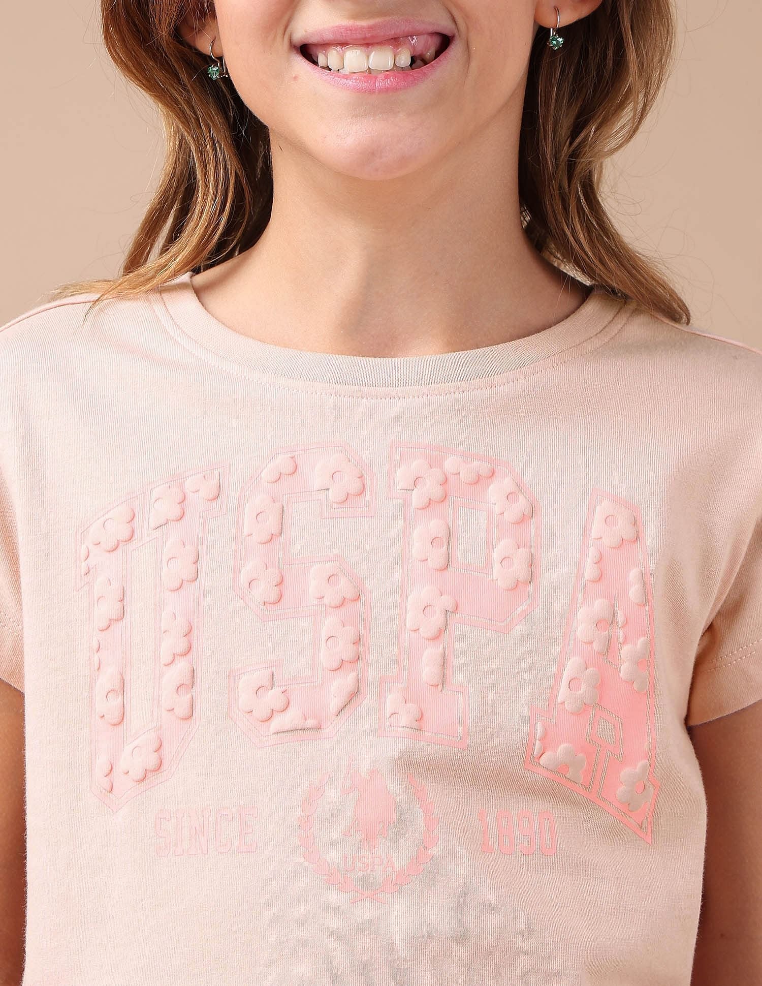 Girls Puff Print Relaxed Fit T-Shirt Pink - U.S. POLO ASSN. | Large