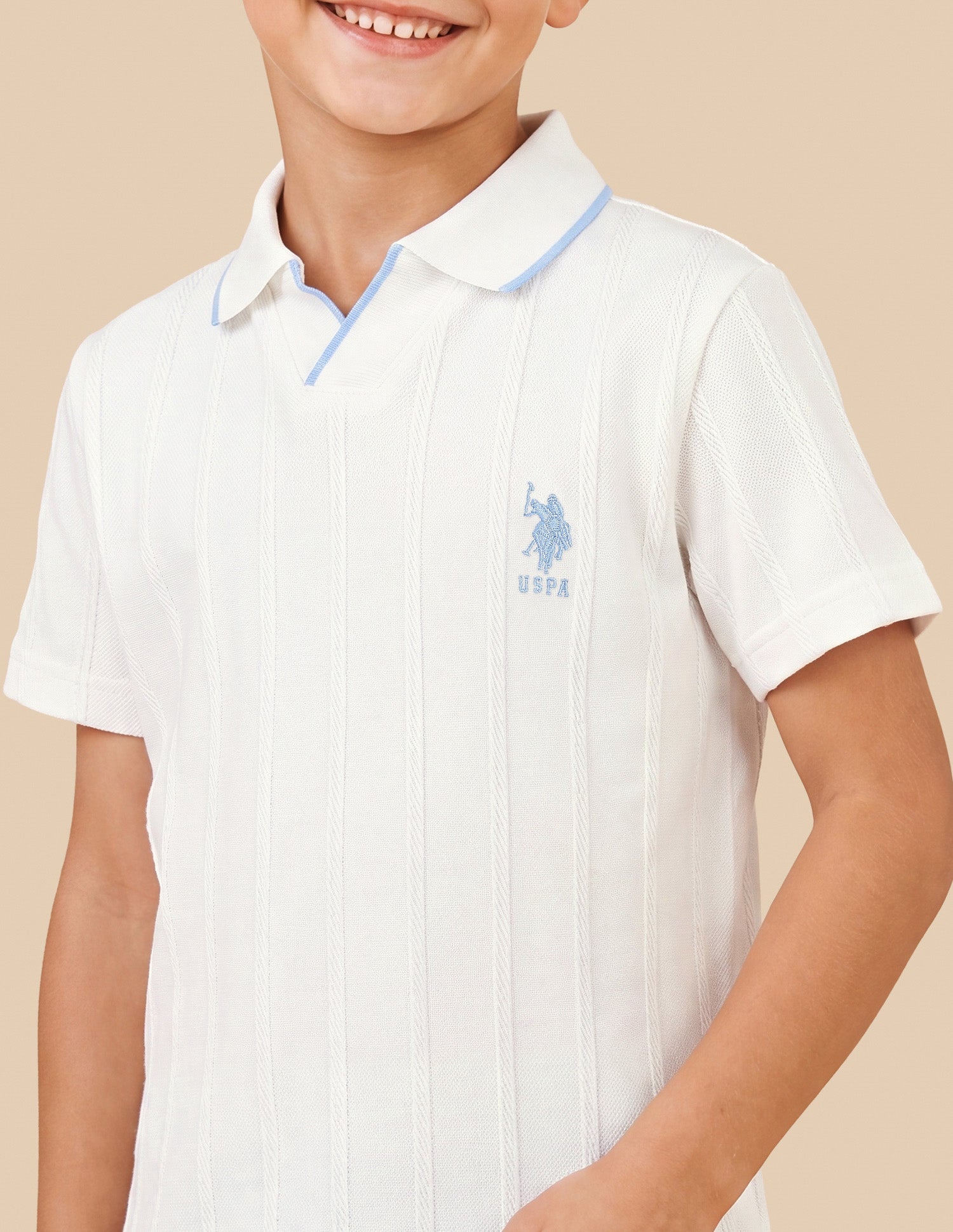 Vertical Striped Patterned Knit Polo Shirt Off White - U.S. Polo Assn. India | Large