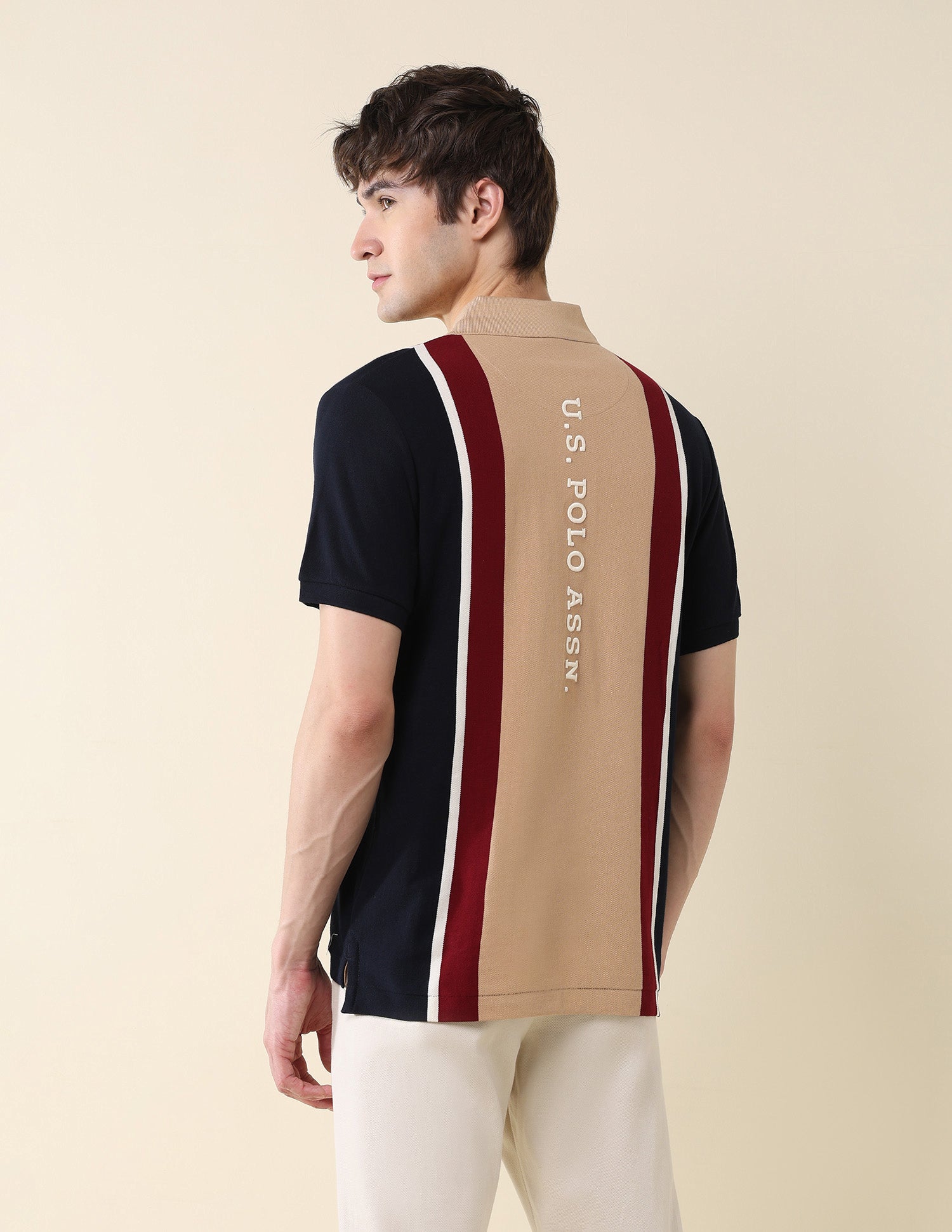Colourblocked Pure Cotton Gold Cup Polo Shirt Navy - U.S. Polo Assn. India | Large