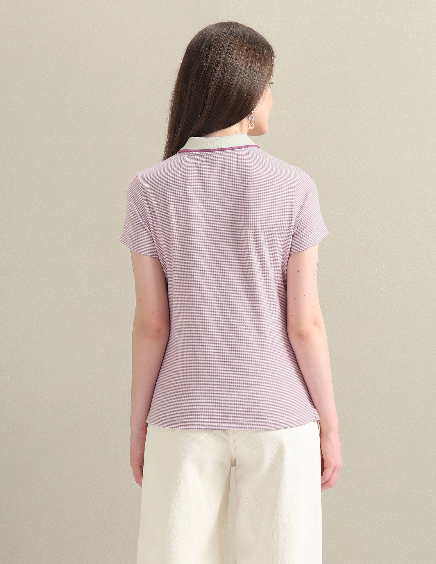 Tipped Collar Patterned Polo Shirt Purple - U.S. POLO ASSN. | Large