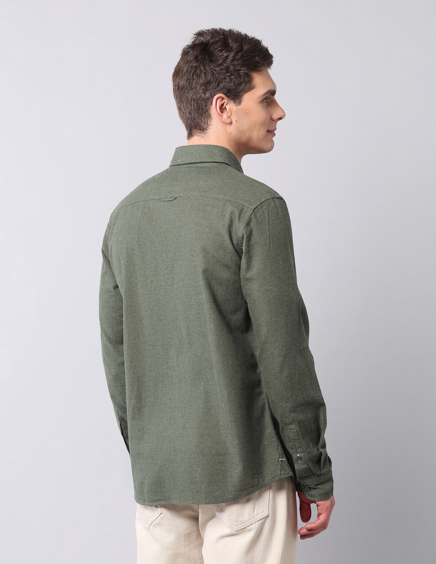 Regular Fit Pure Cotton Shirt Olive - U.S. Polo Assn. India | Large