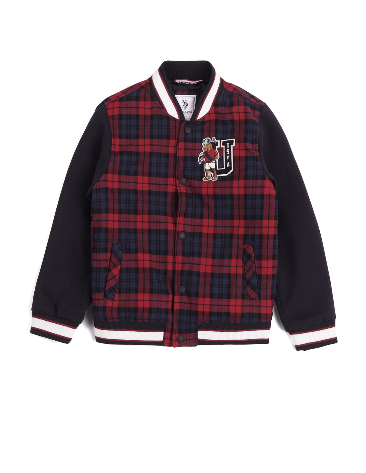 Boys Checked Mock Collar Jacket Red - U.S. POLO ASSN. | Large