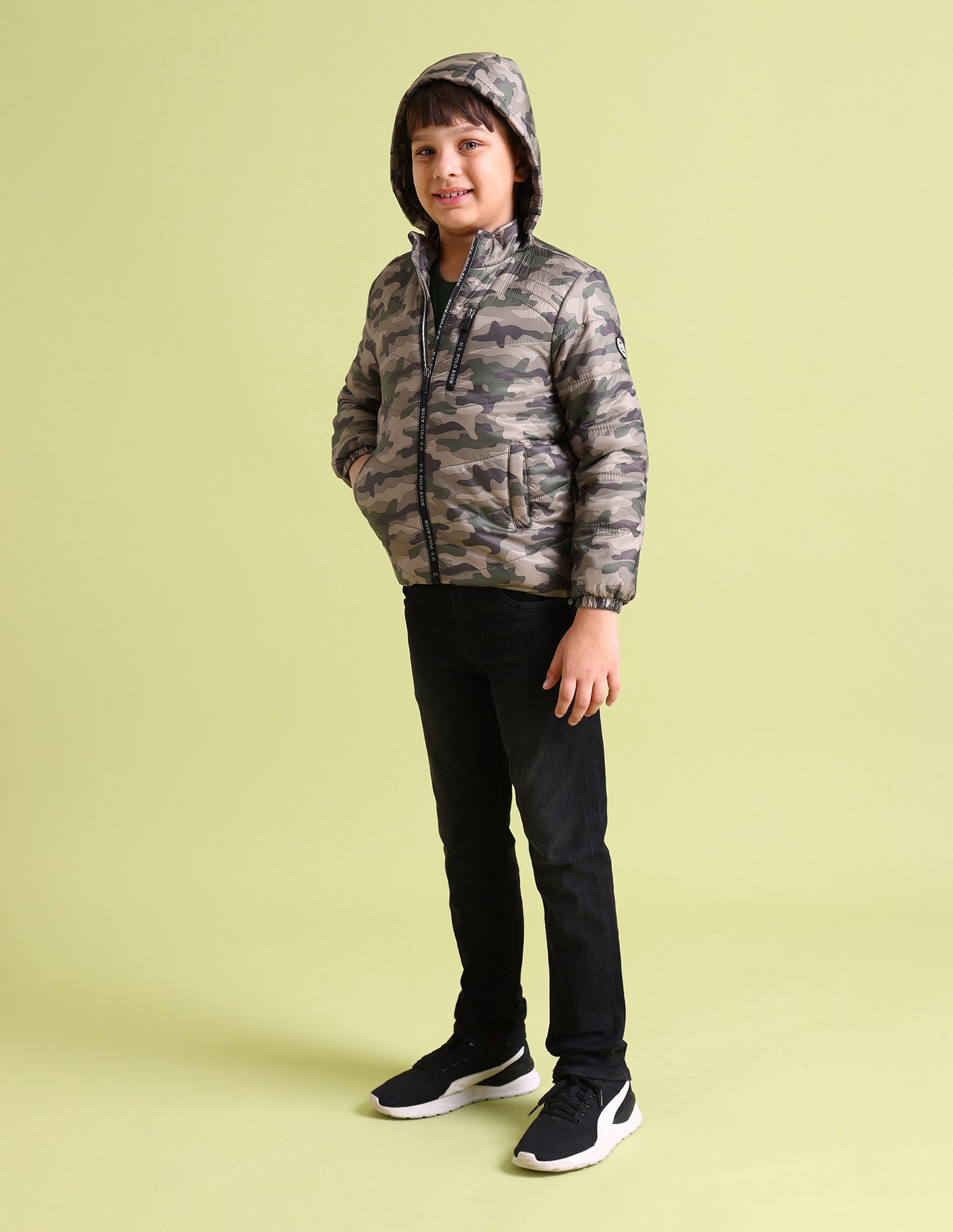 Detachable Hood Camouflage Padded Jacket Olive - U.S. POLO ASSN. | Large