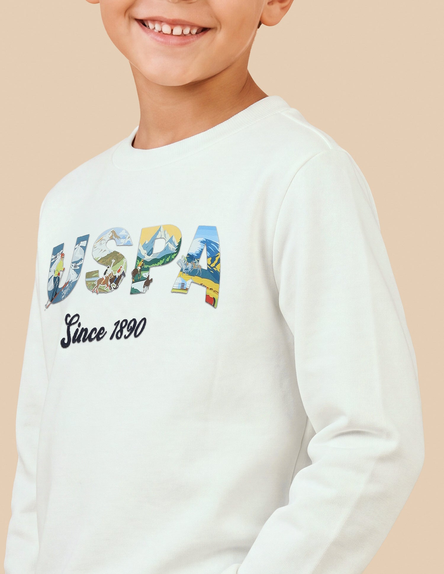 Graphic Brand Printed Regular Fit Sweatshirt White - U.S. Polo Assn. India | Large
