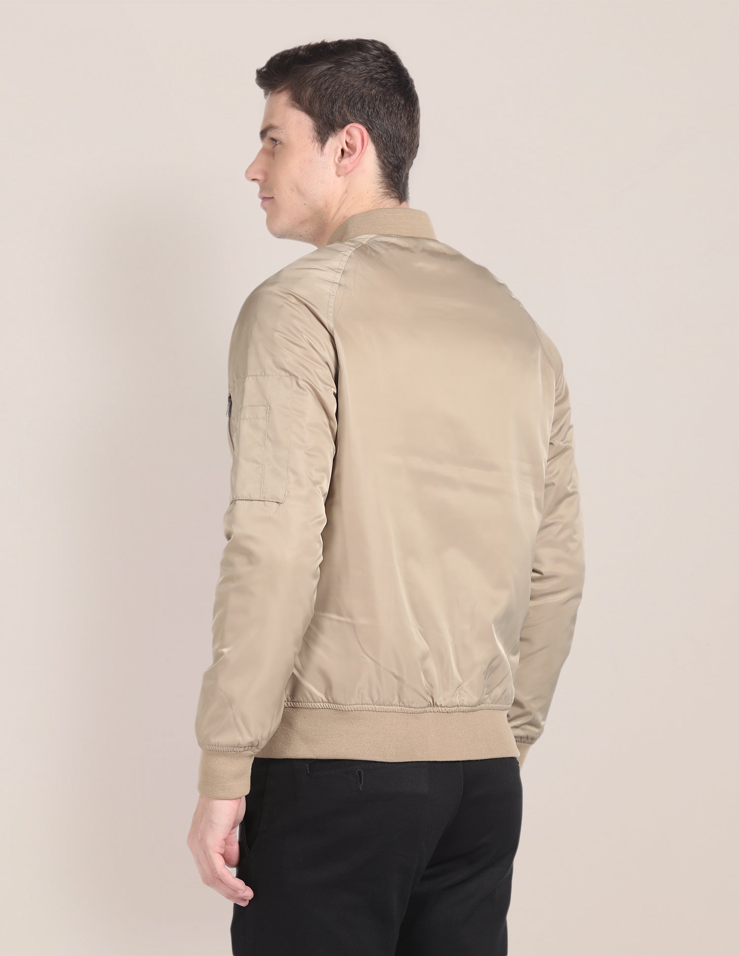 Solid Stand Collar Bomber Jacket Beige - U.S. Polo Assn. India | Large