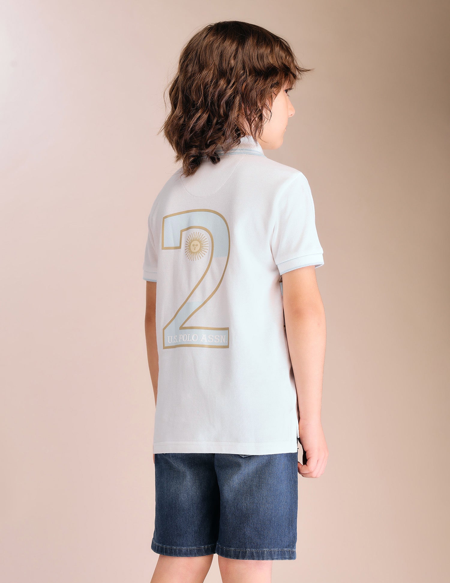 Boys Typographic Pure Cotton Polo Shirt White - U.S. POLO ASSN. | Large