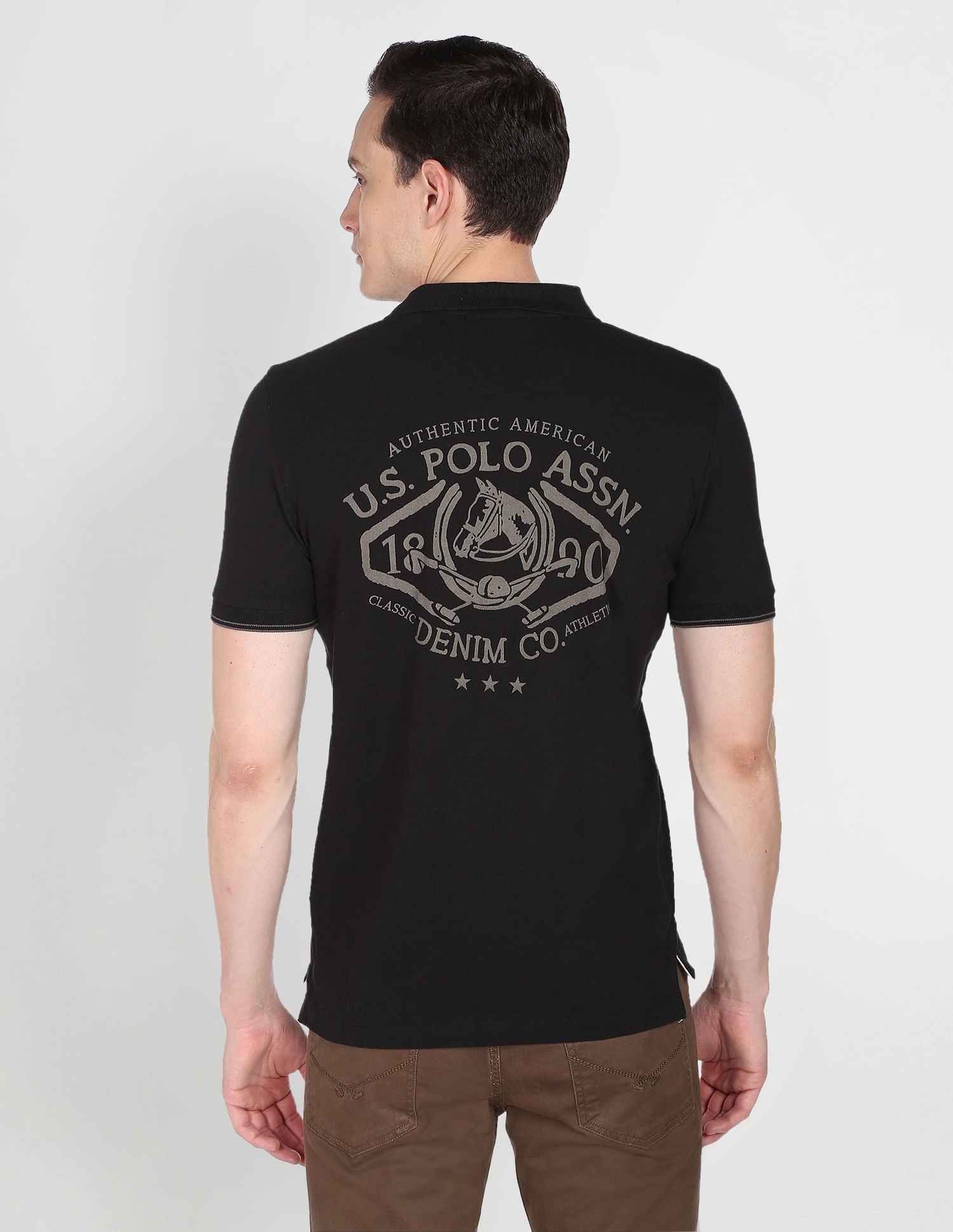 Logo Print Cotton Pique Polo Shirt Black - U.S. POLO ASSN. | Large