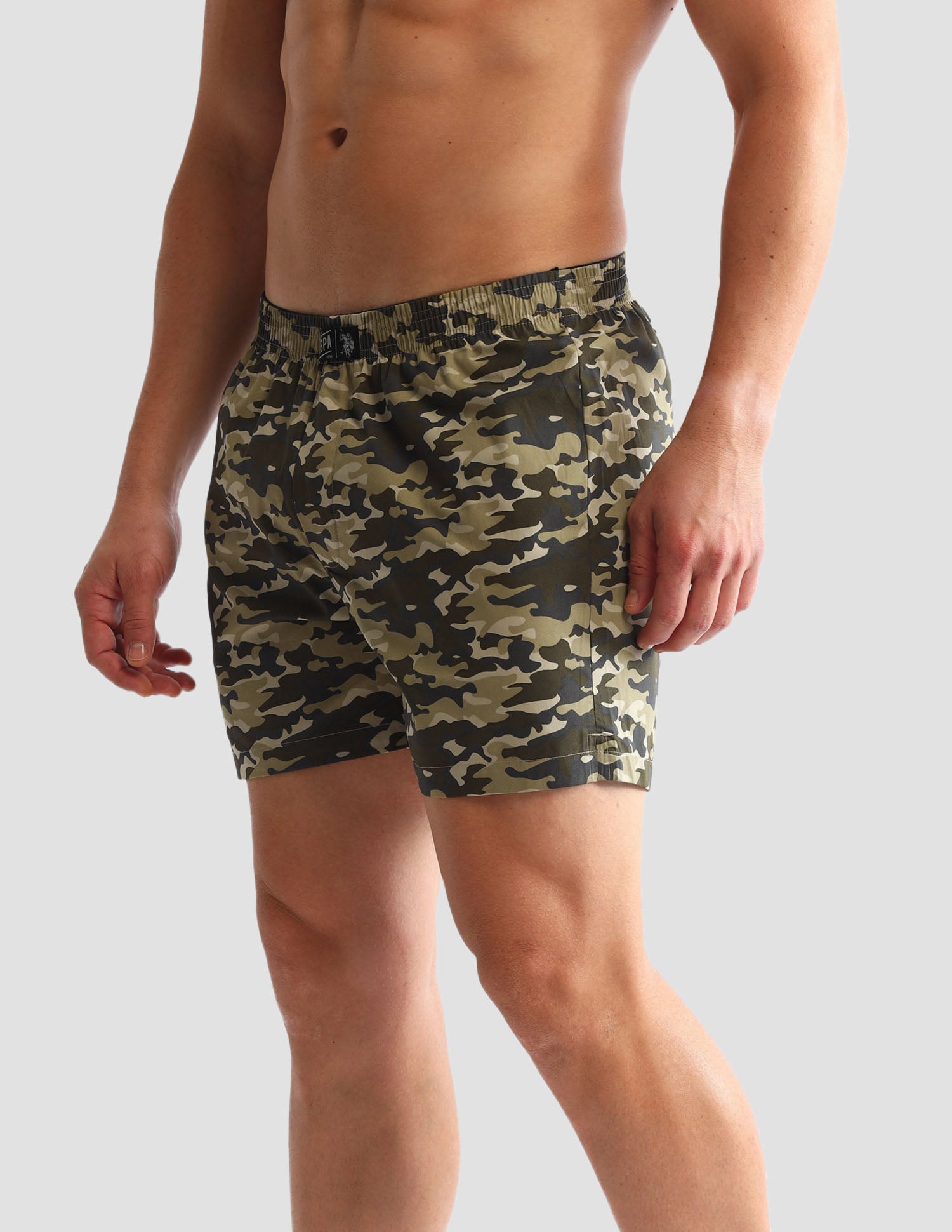 Camouflage Printed Cotton OEX10 Boxers - Pack Of 2 Olive Camo and Olive - U.S. POLO ASSN. | Large