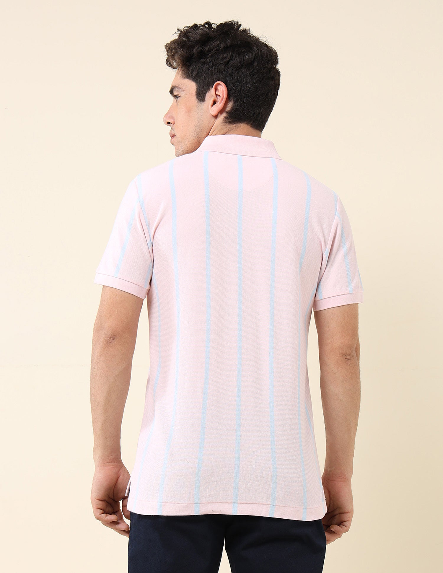 Vertical Striped Pure Cotton Polo Shirt Light Pink - U.S. Polo Assn. India | Large