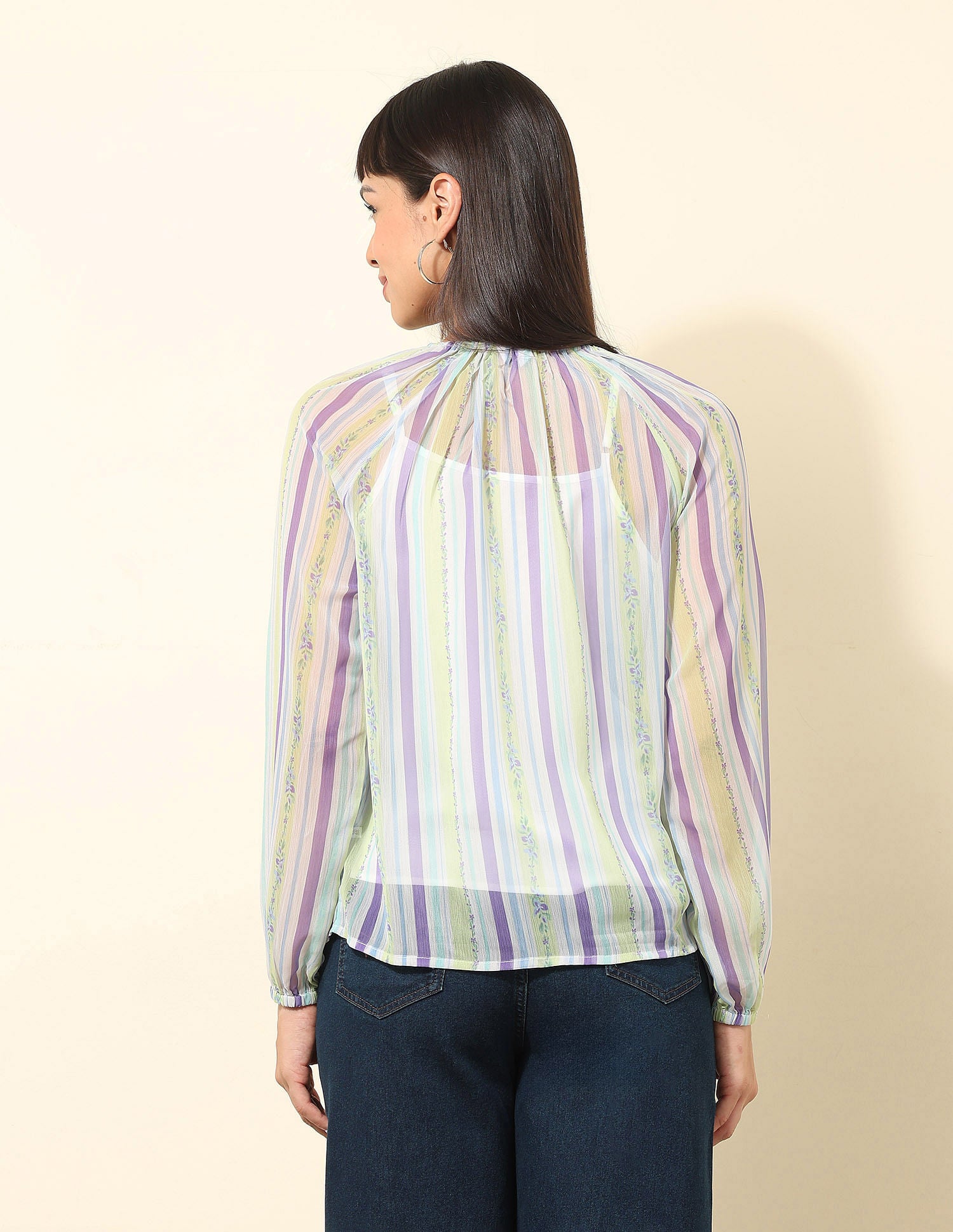 Chiffon Sheer Vertical Striped Top Multi - U.S. POLO ASSN. | Large